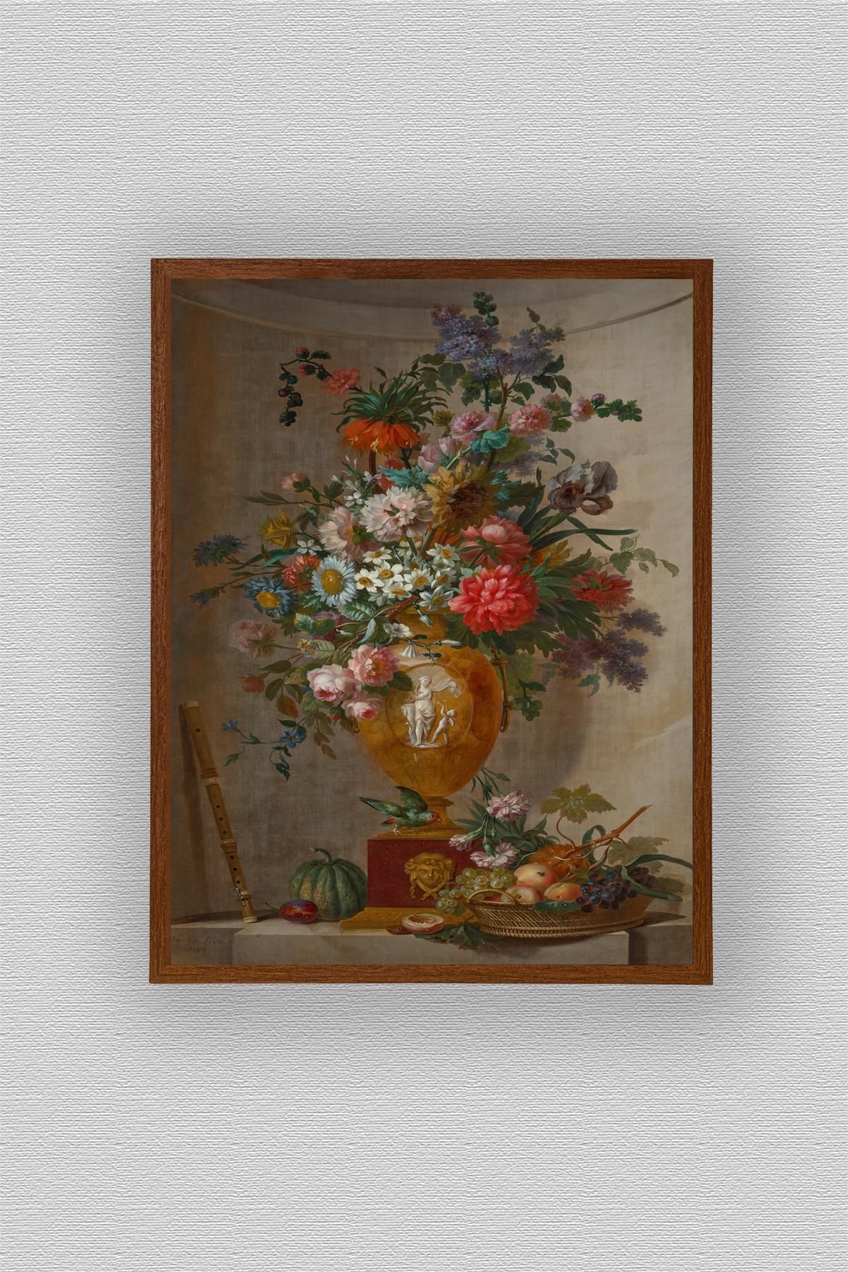 WoodyArts Vintage Vazoda Çiçek Buketi - Koyu Ahşap Desenli Çerçeve