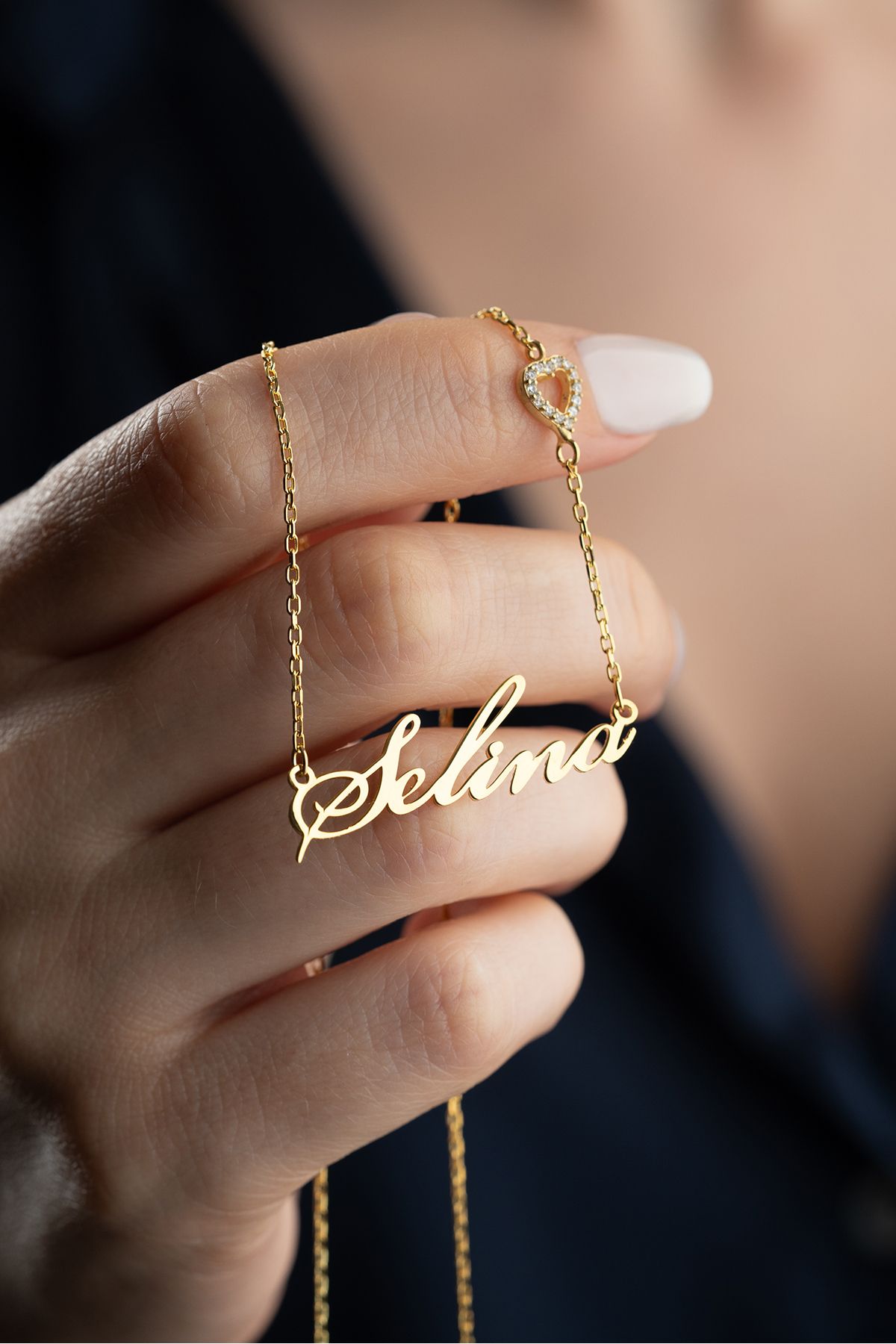 Silvano Jewelry 925 Ayar Gümüş Kişiye Özel İsimli Kalp Detaylı Kolye