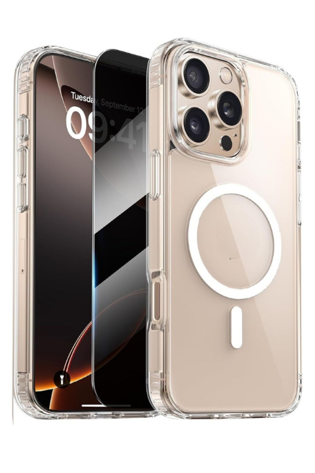 EVAX 1H1M iPhone 16 Pro Uyumlu 1 Hayalet Cam Ekran Koruyucu & 1 Magsafe Kılıf