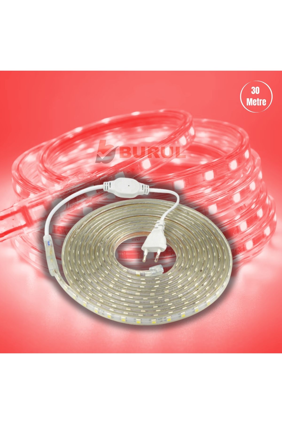 burul Sb-6539 30 Metre Kırmızı Işık Hortum Şerit Led Dış Ortam Aydınlatma 220v Fişli