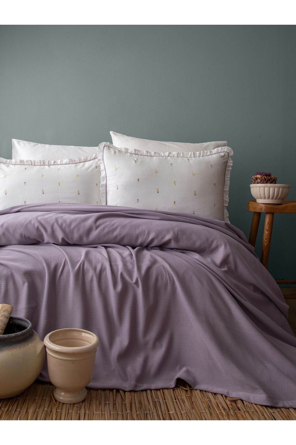 BED LİNE LİLY MARSALA PİKELİ SET MOR ÇİFT KİŞİLİK
