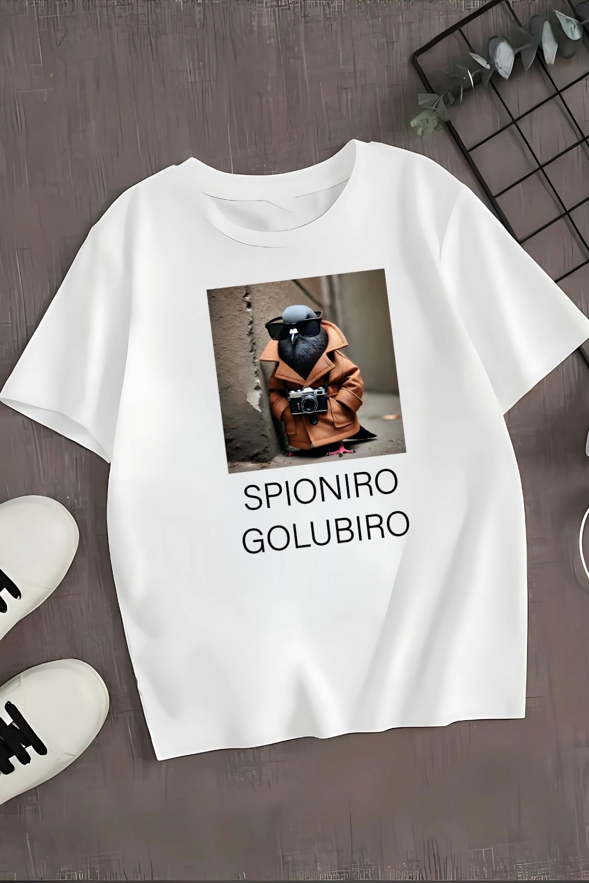 MECH BUTİK Spıonıro Golubıro Baskılı Siyah/Beyaz Kadın/Erkek Unisex Tişört T-Shirt