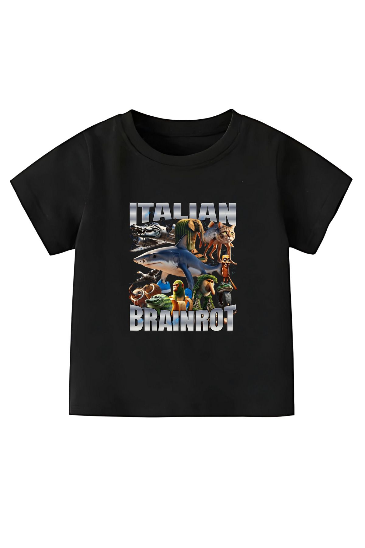 MECH BUTİK İtalian Brainrot Baskılı Siyah-Beyaz Kadın-Erkek Unisex Tişört T-Shirt