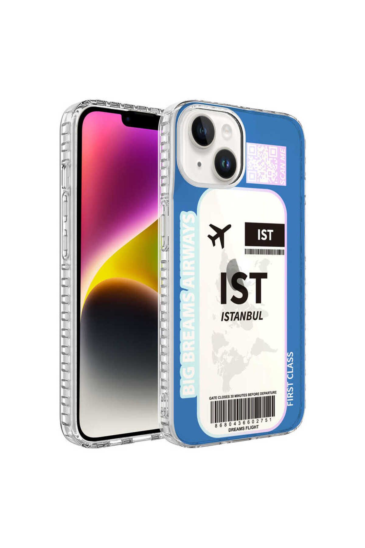 halkhouse Apple iPhone 14 Kılıf Airbag Kenarlı Renkli Desenli Silikon Sert Elegans Kapak