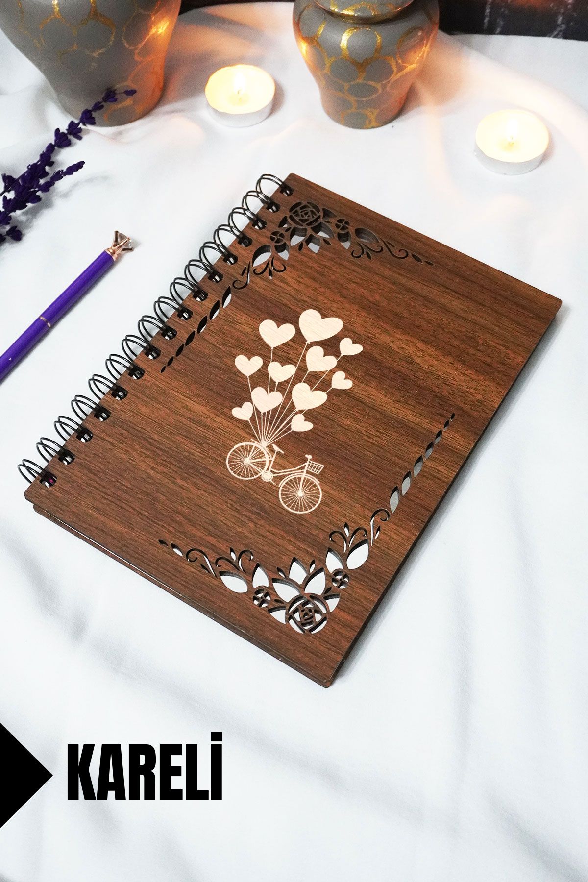 markcat Bisiklet Balon Ahşap Kapaklı Defter - Çizgili Defter - 60 yaprak (120 sayfa) - A5 15x21 cm