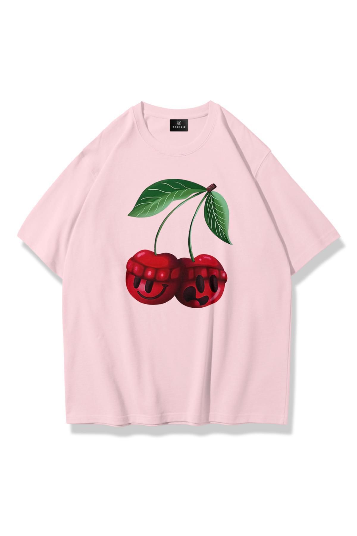 Trendiz Kadın Cherry Face Tshirt Pembe