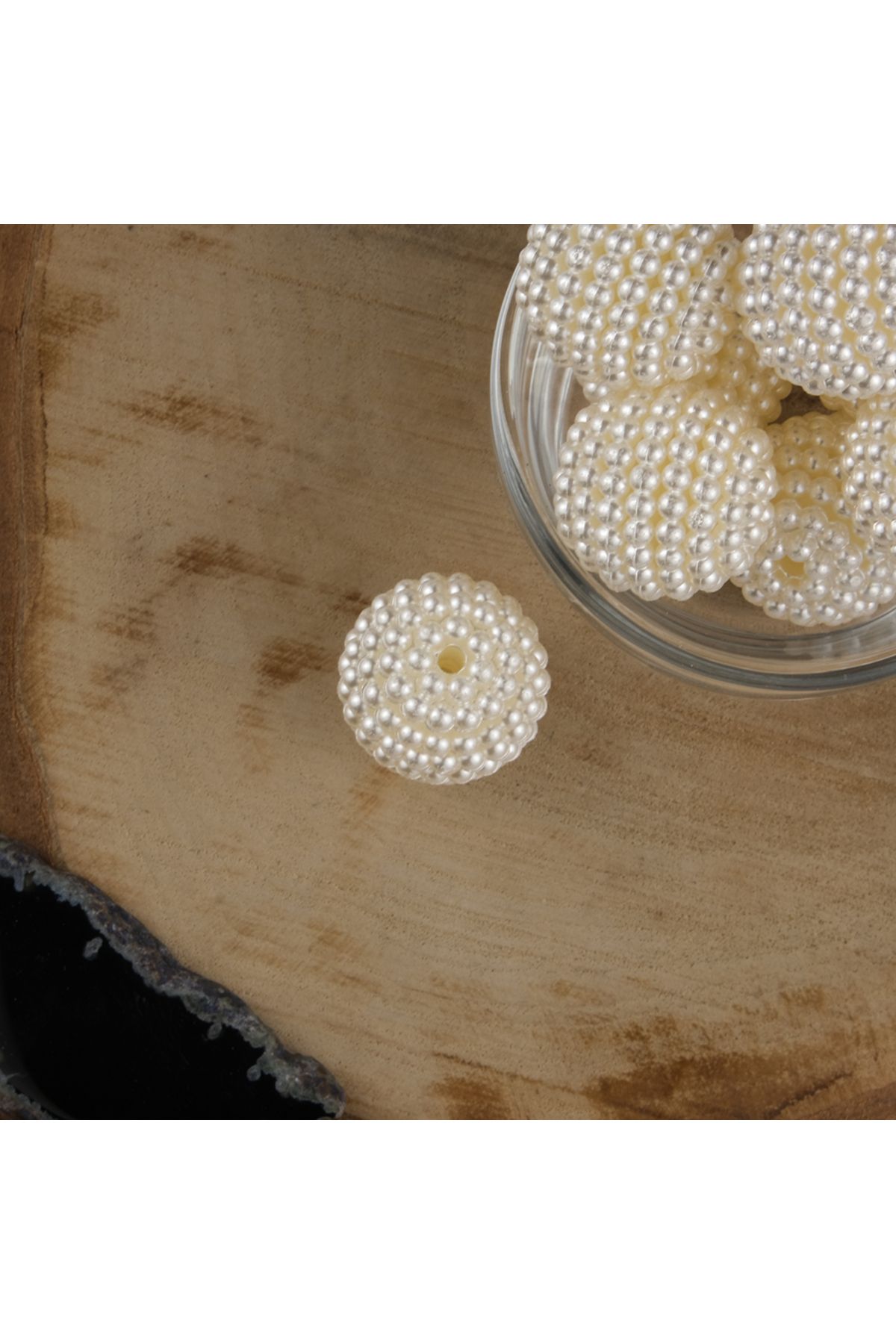 Prestij Boncuk Böğürtlen Krem Plastik İnci 24 mm 500 Gram