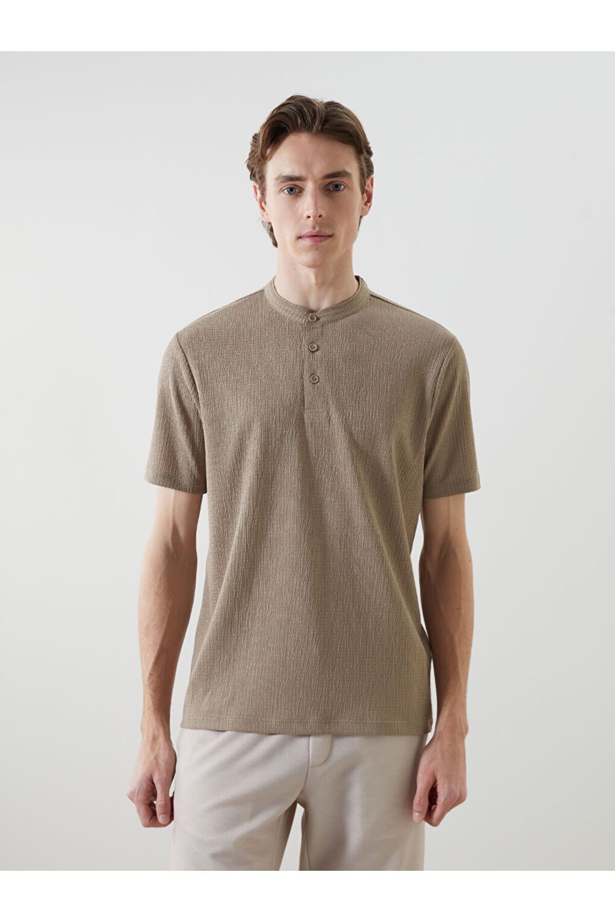 LC Waikiki-Νέα σεζόν Judge Collar Patterned Buttoned Ανδρικό Tisort με υφή - S5G417Z8 1