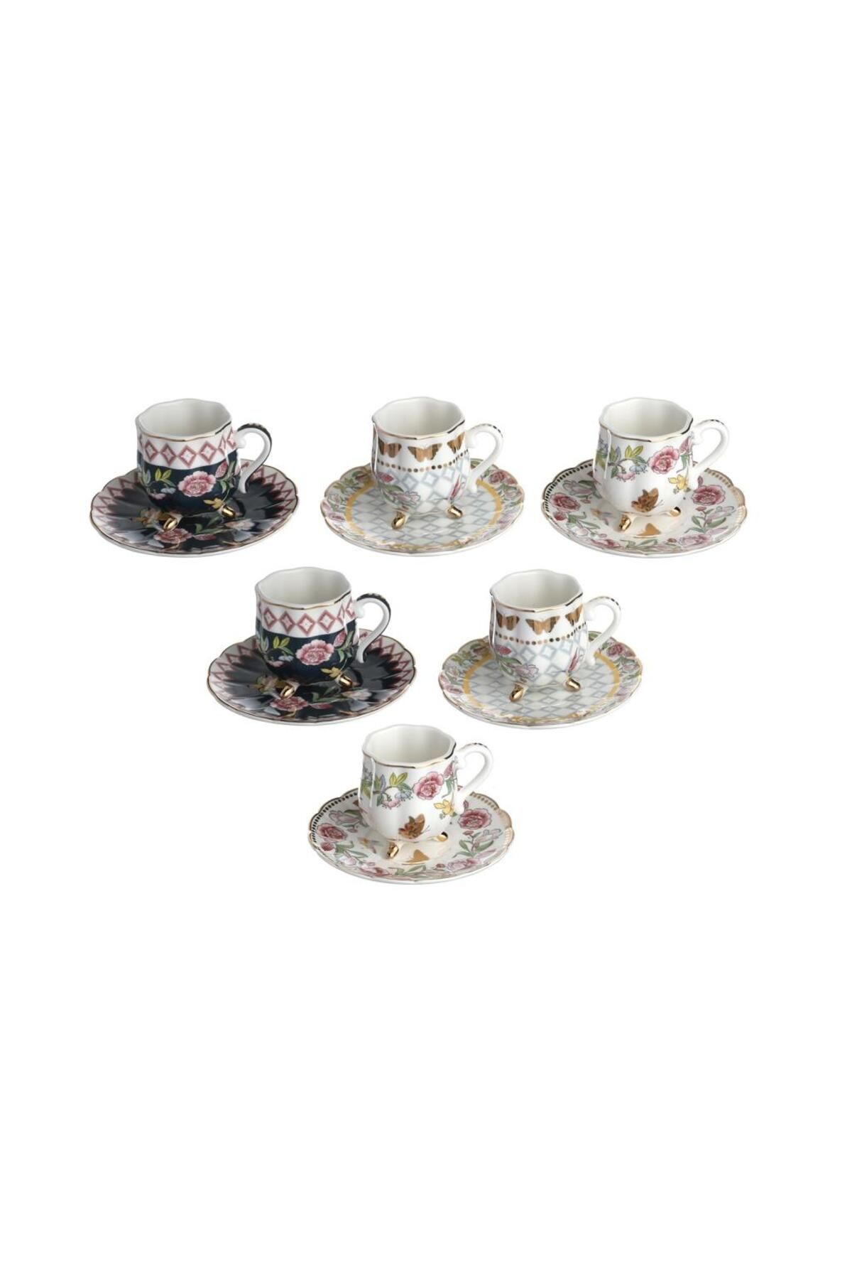 Lucky Art Evelyn Bone 6Lı Ayaklı Kahve Fıncanı Setı