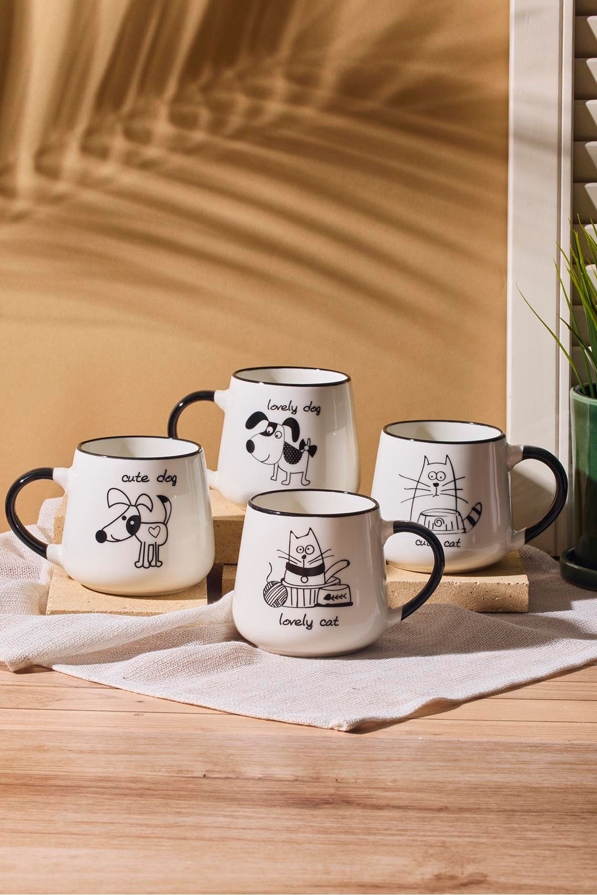 Perotti CATS 4'lü Porselen New Bone China 430 ml Kupa Seti Mug
