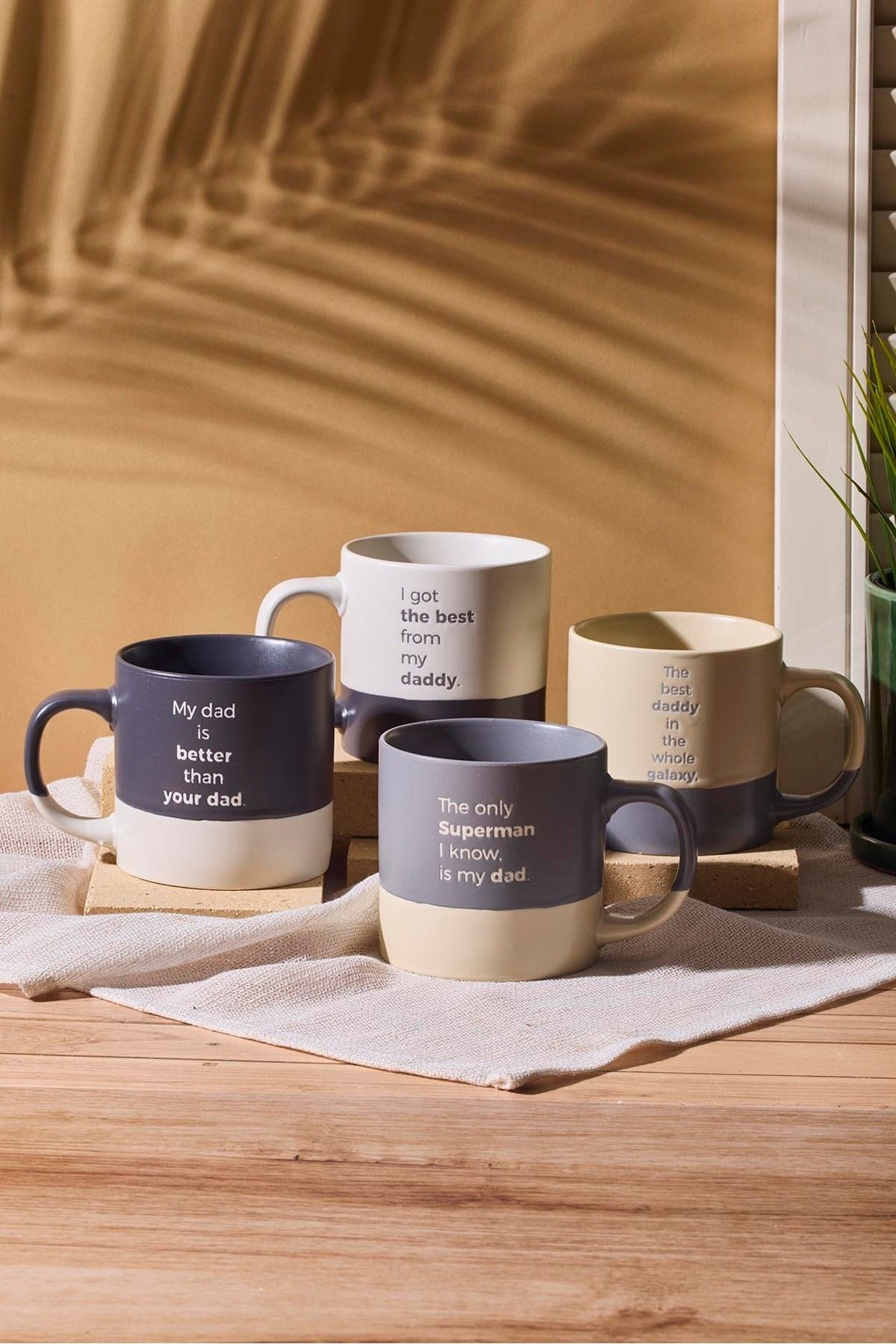 Perotti Daddy 4'lü Porselen New Bone China 480 ml Kupa Seti Mug