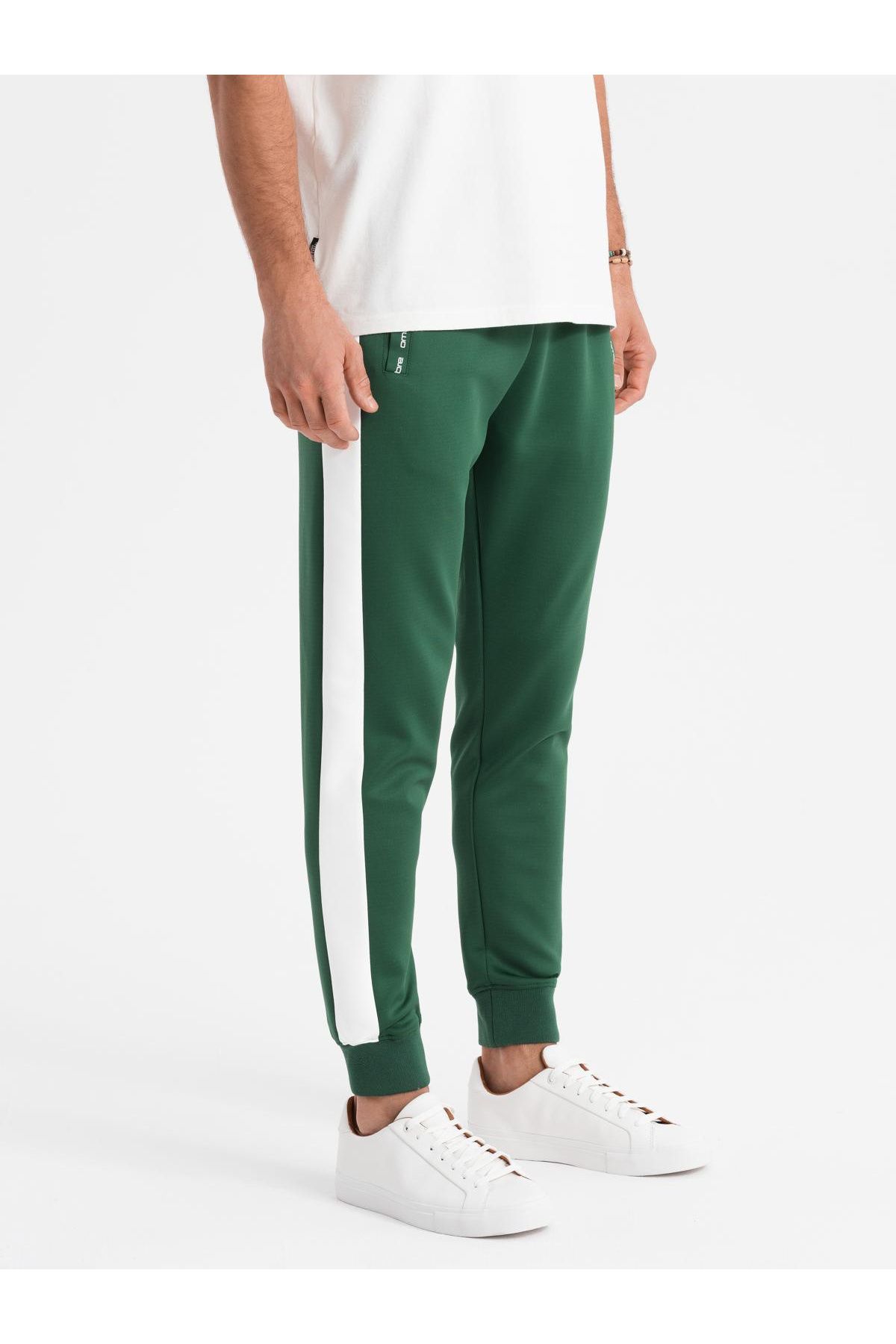OMBRE-Herren Jogginghose Jogger mit Kontraststreifen - Dunkelgrün V7 OM-PASK-0229 S 4