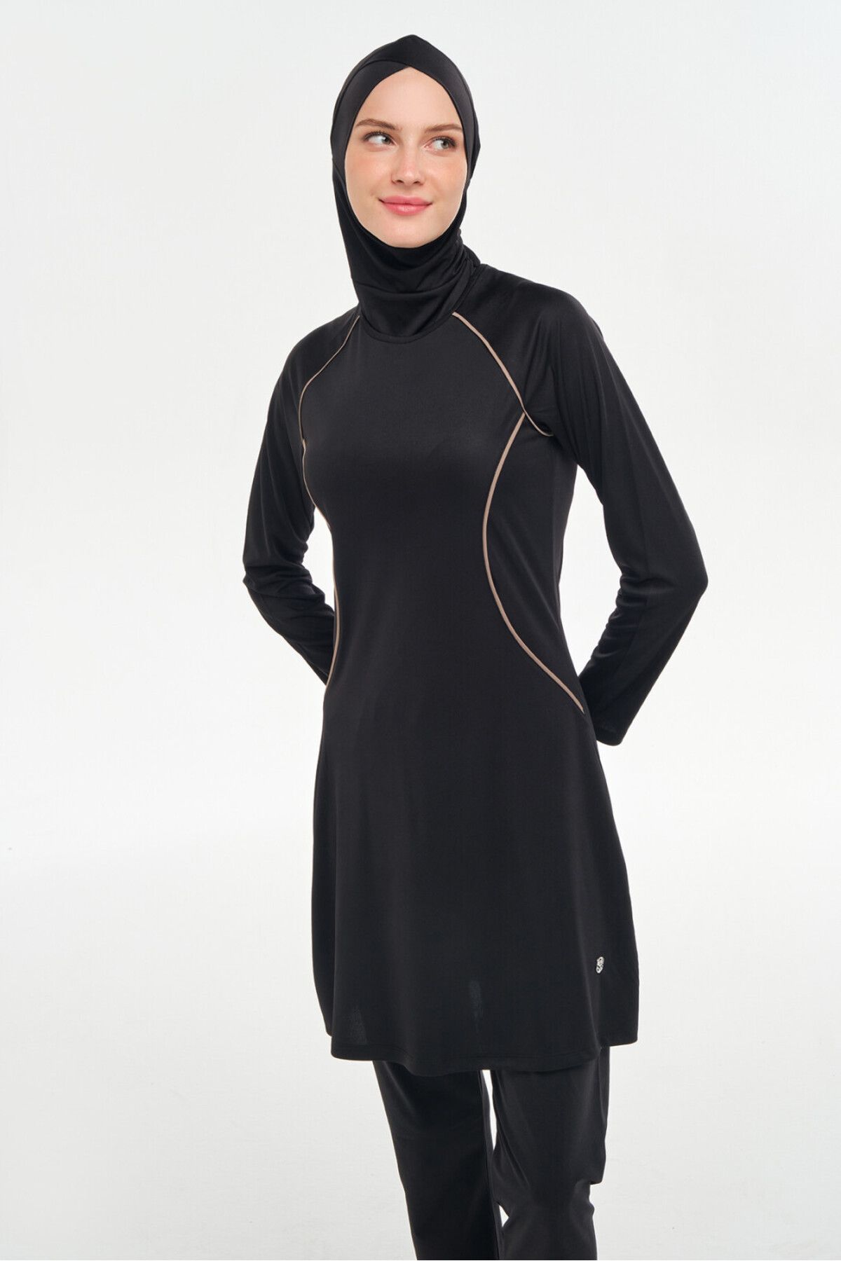ROZAMAY Reglan Kol Likralı Tam Kapalı Tesettür Mayo 3130-25 Koyu Siyah
