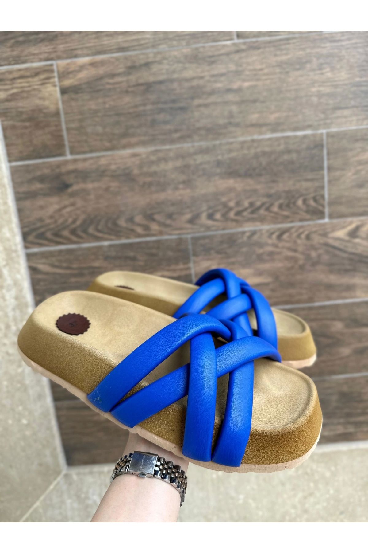 BellevieStore Tenda Mavi Cilt Terlik