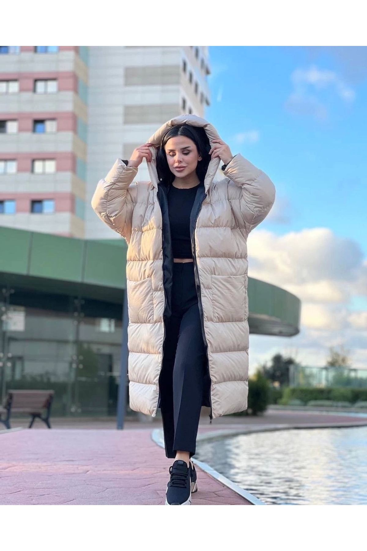 BellevieStore OVERSİZE UZUN ŞİŞME MONT