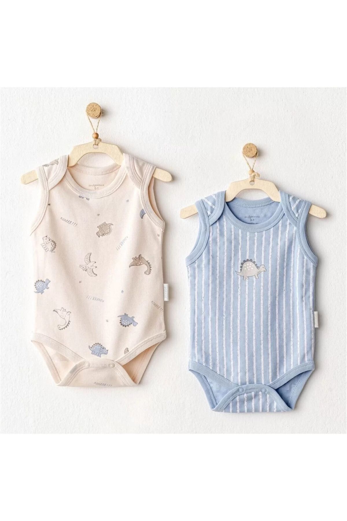 Mu Art Ahşap Andywawa Ac25921 Dino 2'Li Bebek Body Beige Blue