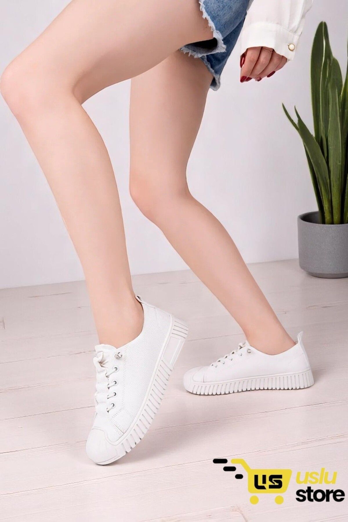 USLU Kadın Lastik Bağcıklı Rahat Spor Ayakkabı Sneaker