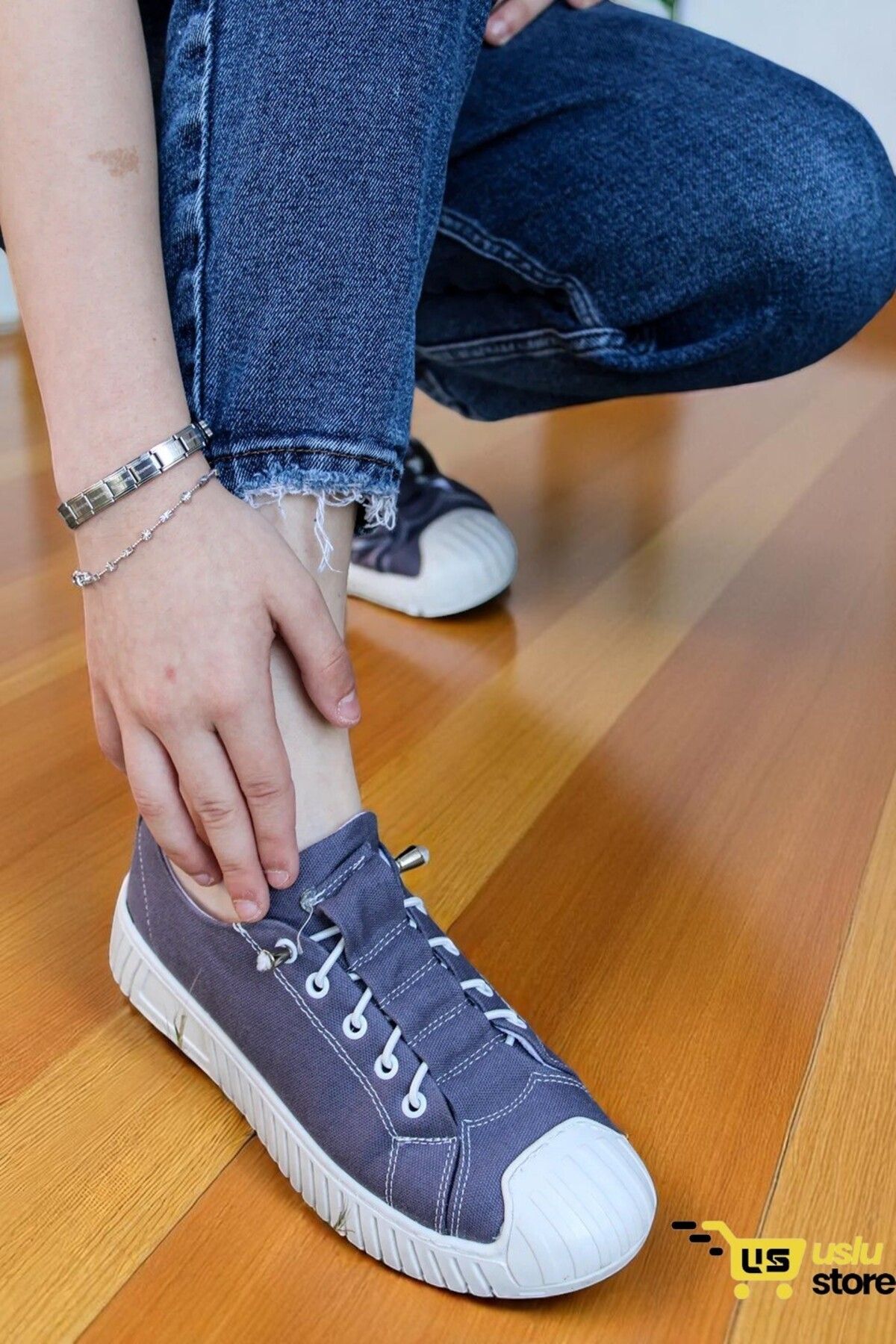 USLU Kadın Lastik Bağcıklı Rahat Spor Ayakkabı Sneaker