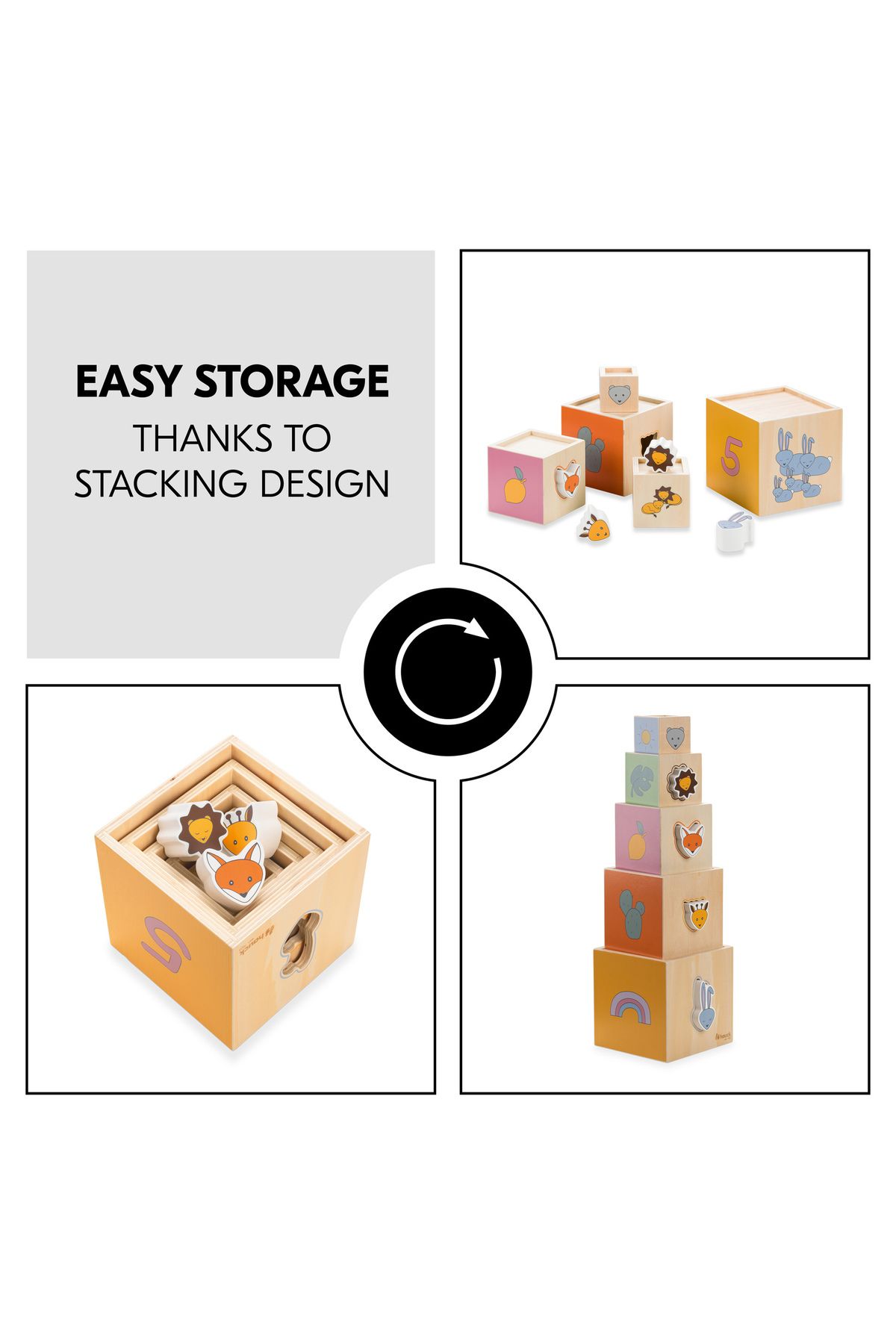 HAUCK-Wooden cube tower, sorting and matching, Hauck, Stack N Raise 3
