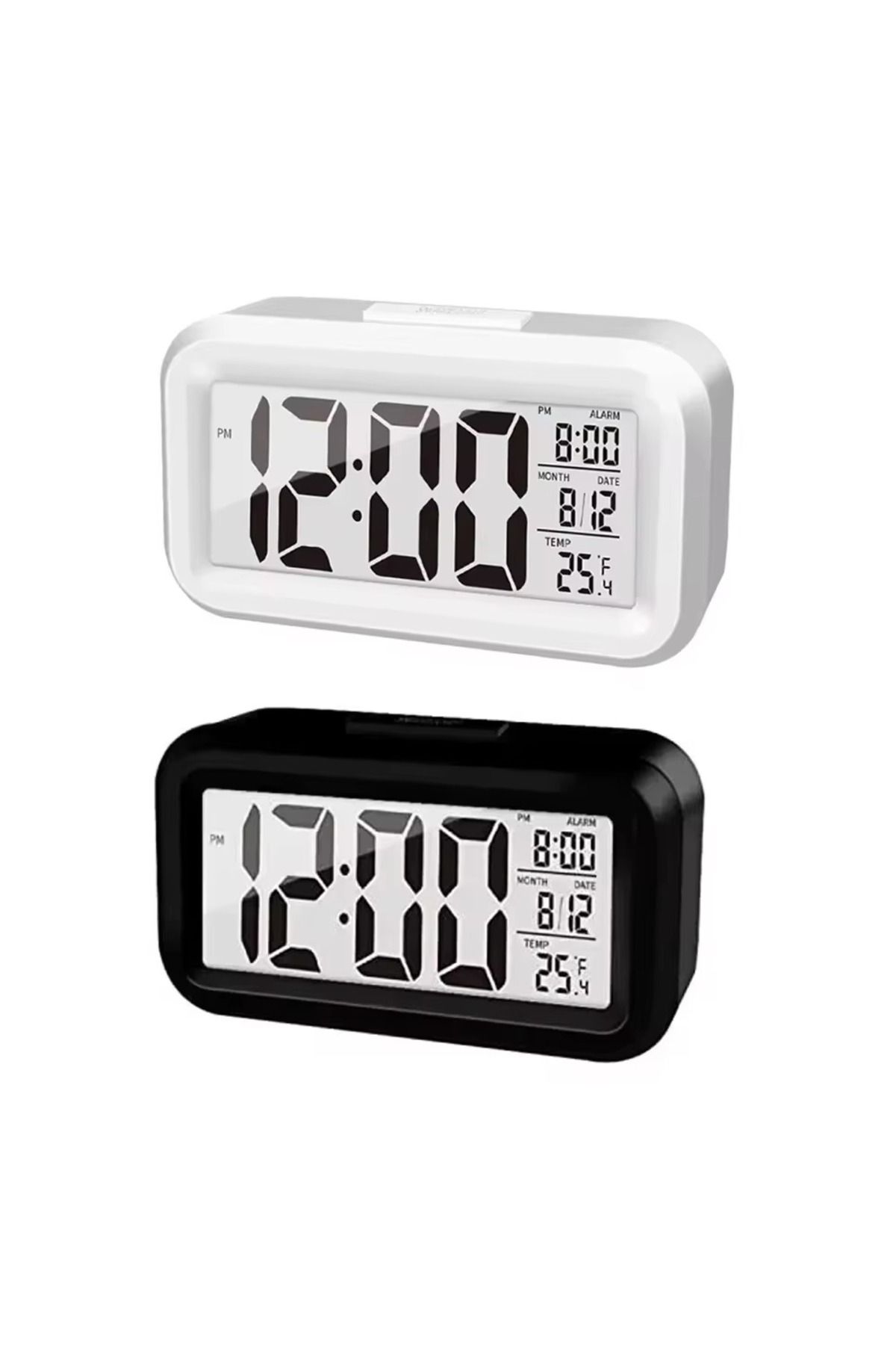 Choice-2pcs black white LED Digital Alarm Clock Backlight Snooze Data Time Calendar Desktop Multifunction E 1