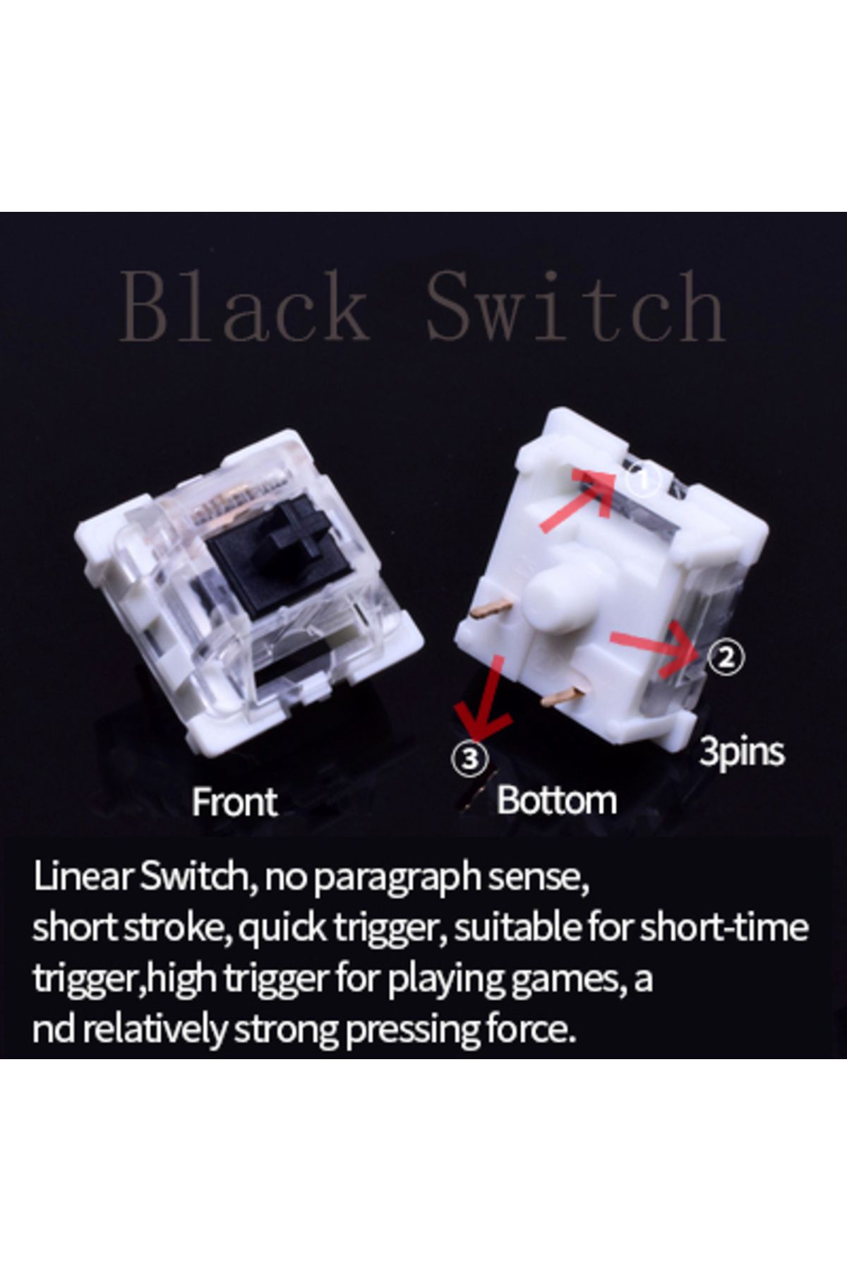 GGBEE-10pcs Linear Black Outemu Switch for Keyboard 3Pin Dustproof Linear Tactile Clicky Silent Switches f 1