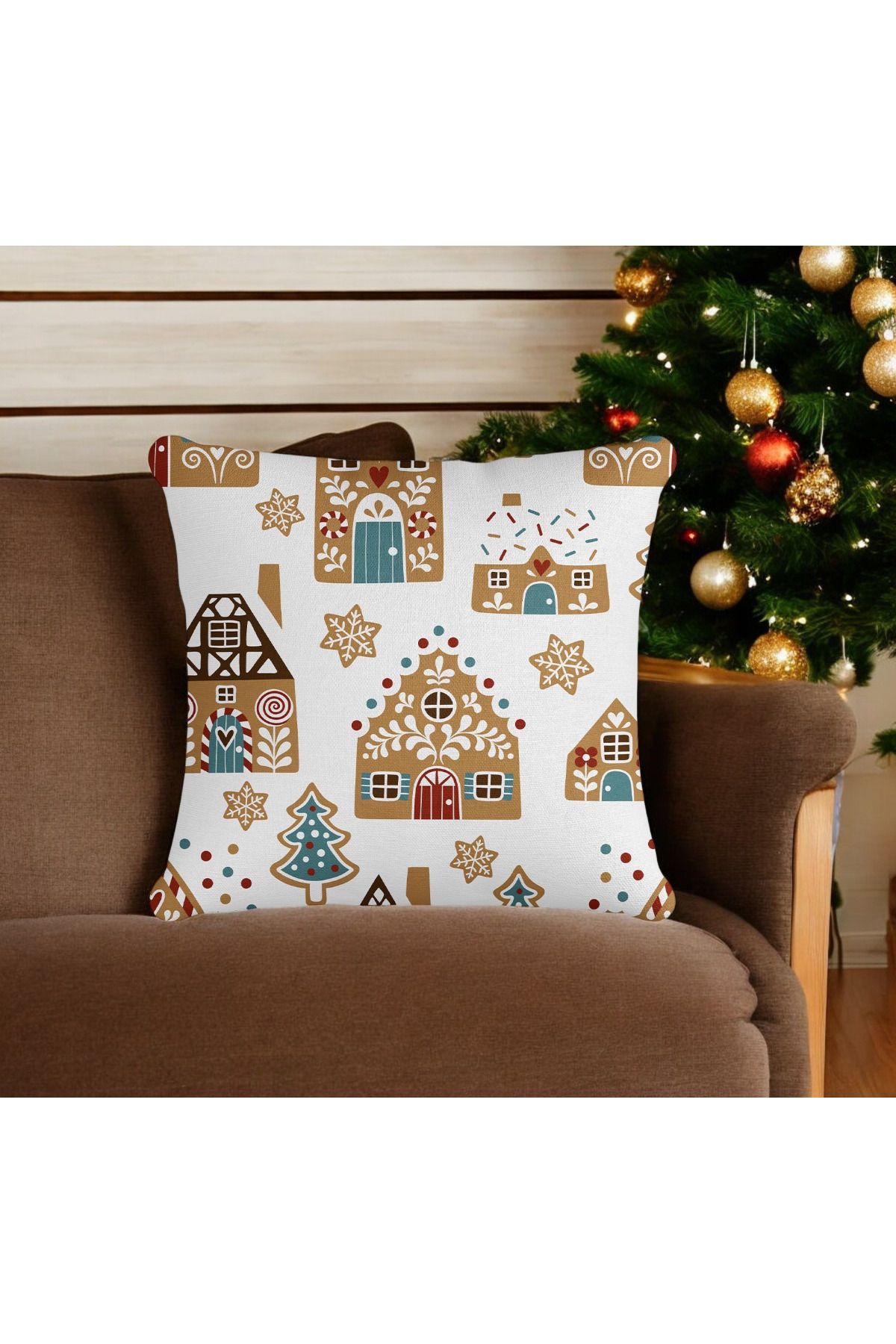 ASDİVA Beyaz Yılbaşı Desen Dijital Baskı Dekoratif Kırlent Kılıfı 43x43