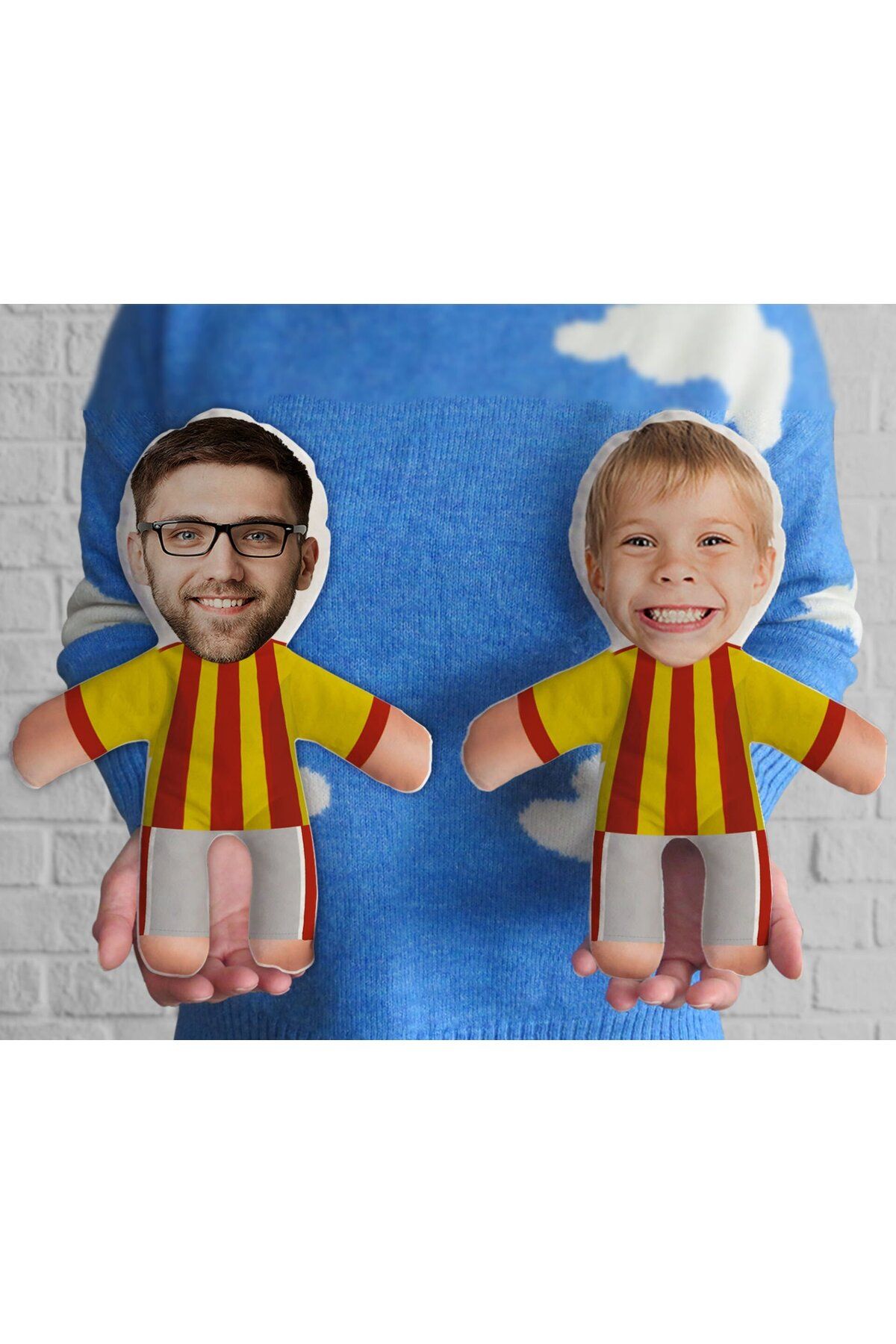 Bk Gift Kişiye Özel Sarı Kırmızı Taraftar 2'li Baba&Oğul-Kız Futbolcu Bebek Yastık-1