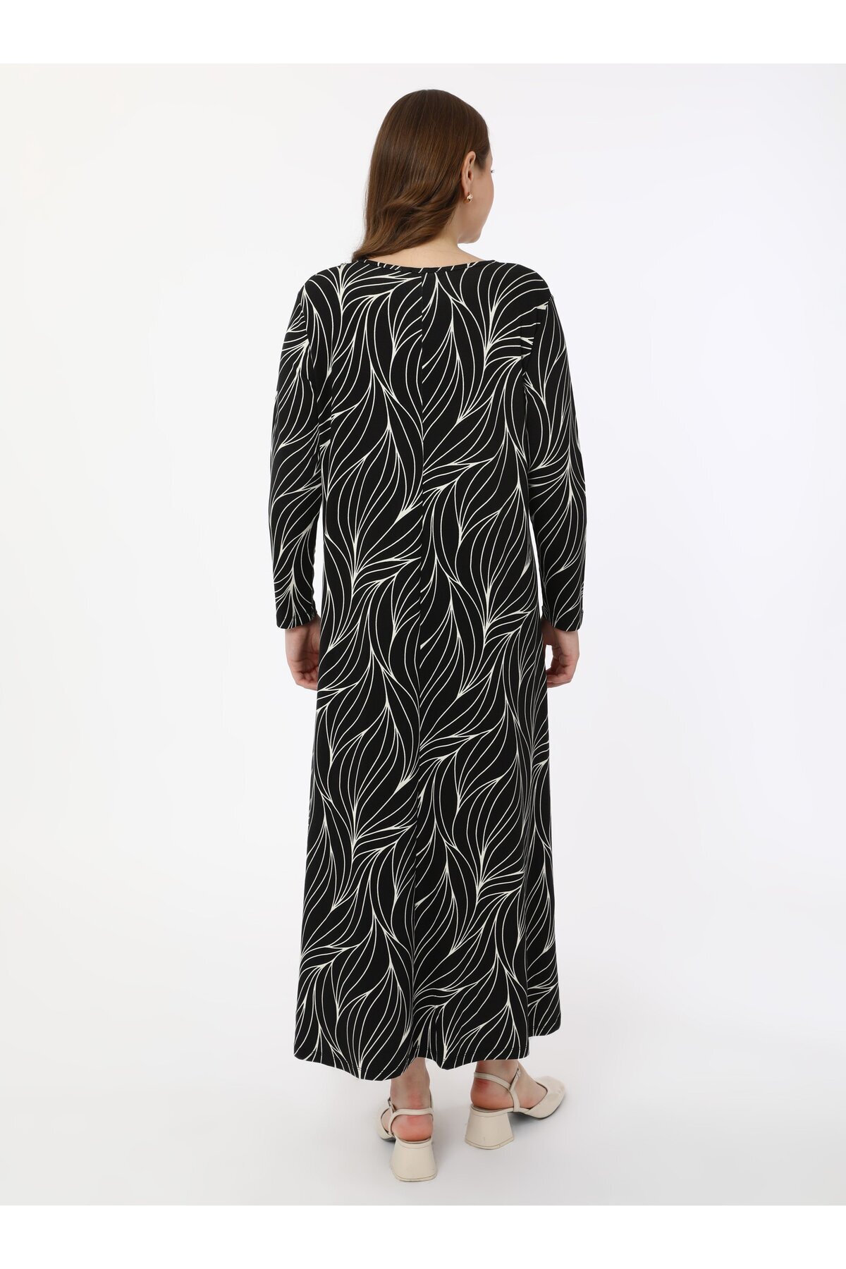 ALİA-Plus Size Patterned Knitted Dress - Black - Ecru - Alia 7