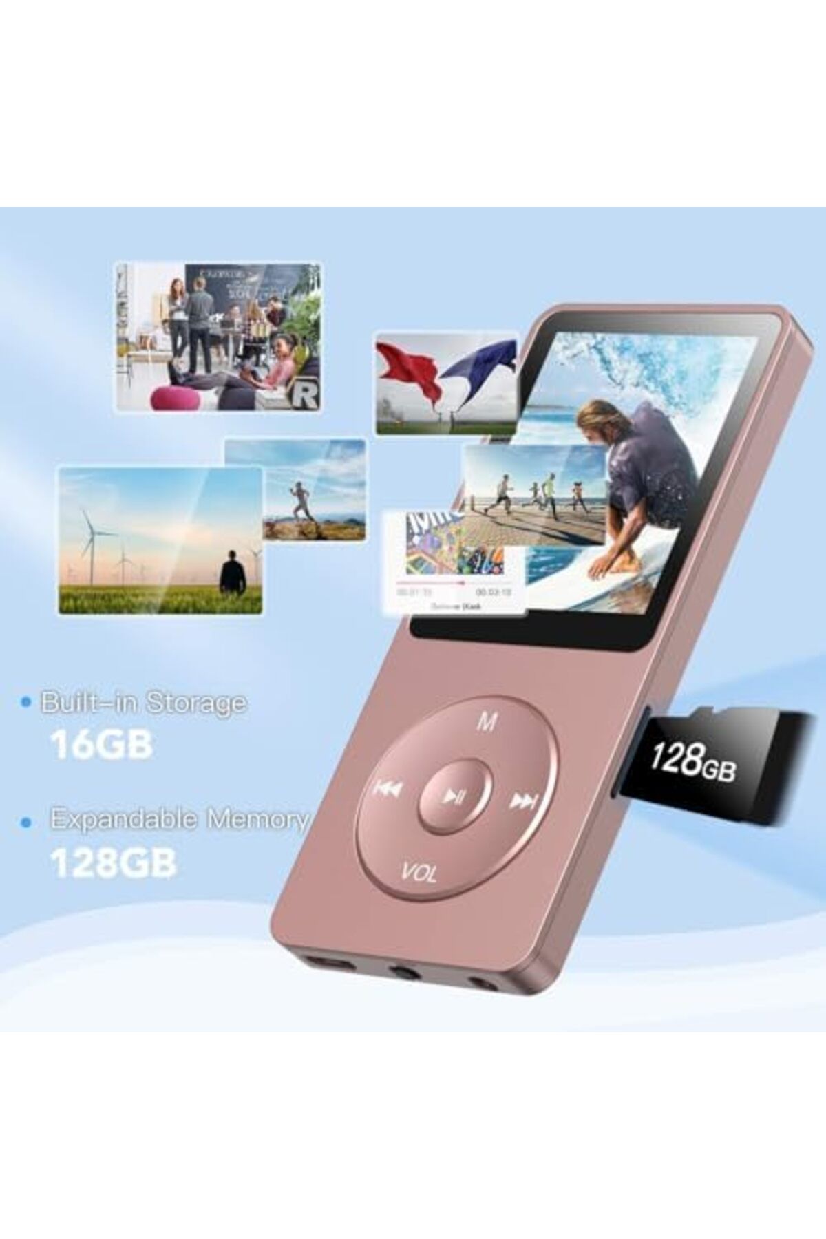 AGPTEK-A02 8GB MP3 Player, 70 Hours Playback Lossless Sound Music Player, Supports up to 128GB, Rose 6