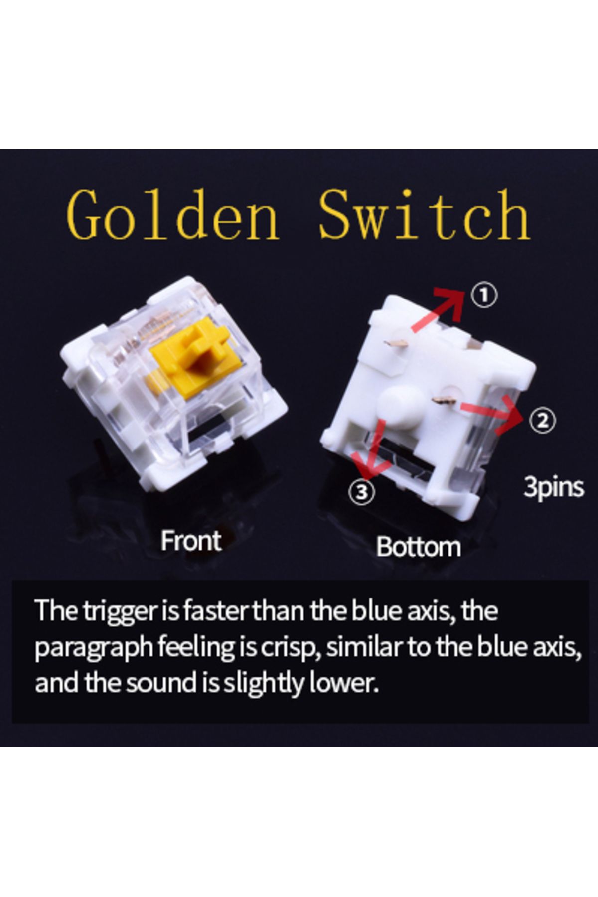 GGBEE-110pcs Clicky Golden Outemu Switch for Keyboard 3Pin Dustproof Linear Tactile Clicky Silent Switches 1