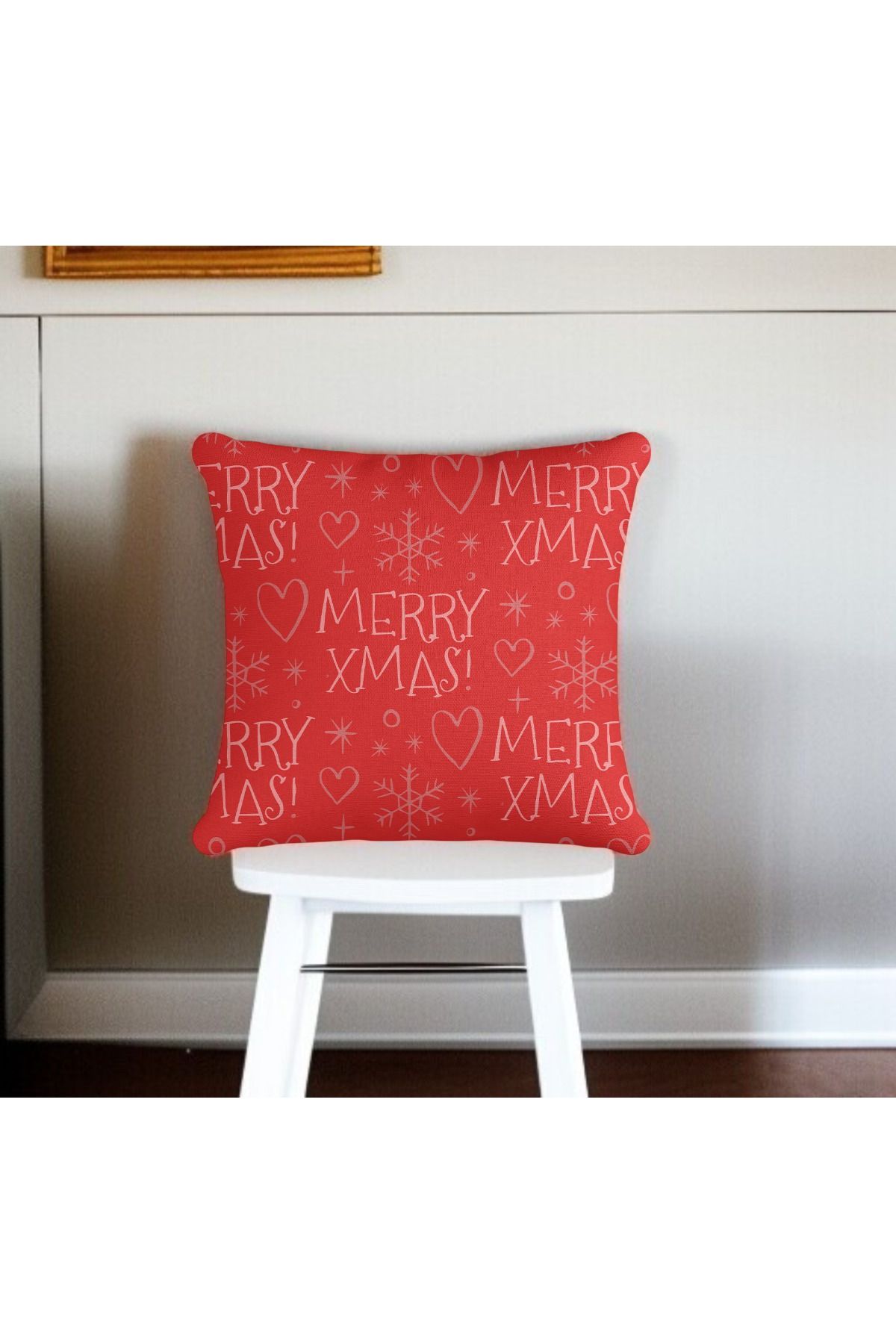 ASDİVA Kırmızı Merry Xmas Yazılı Yılbaşı Dekoratif Kırlent Kılıfı 43x43
