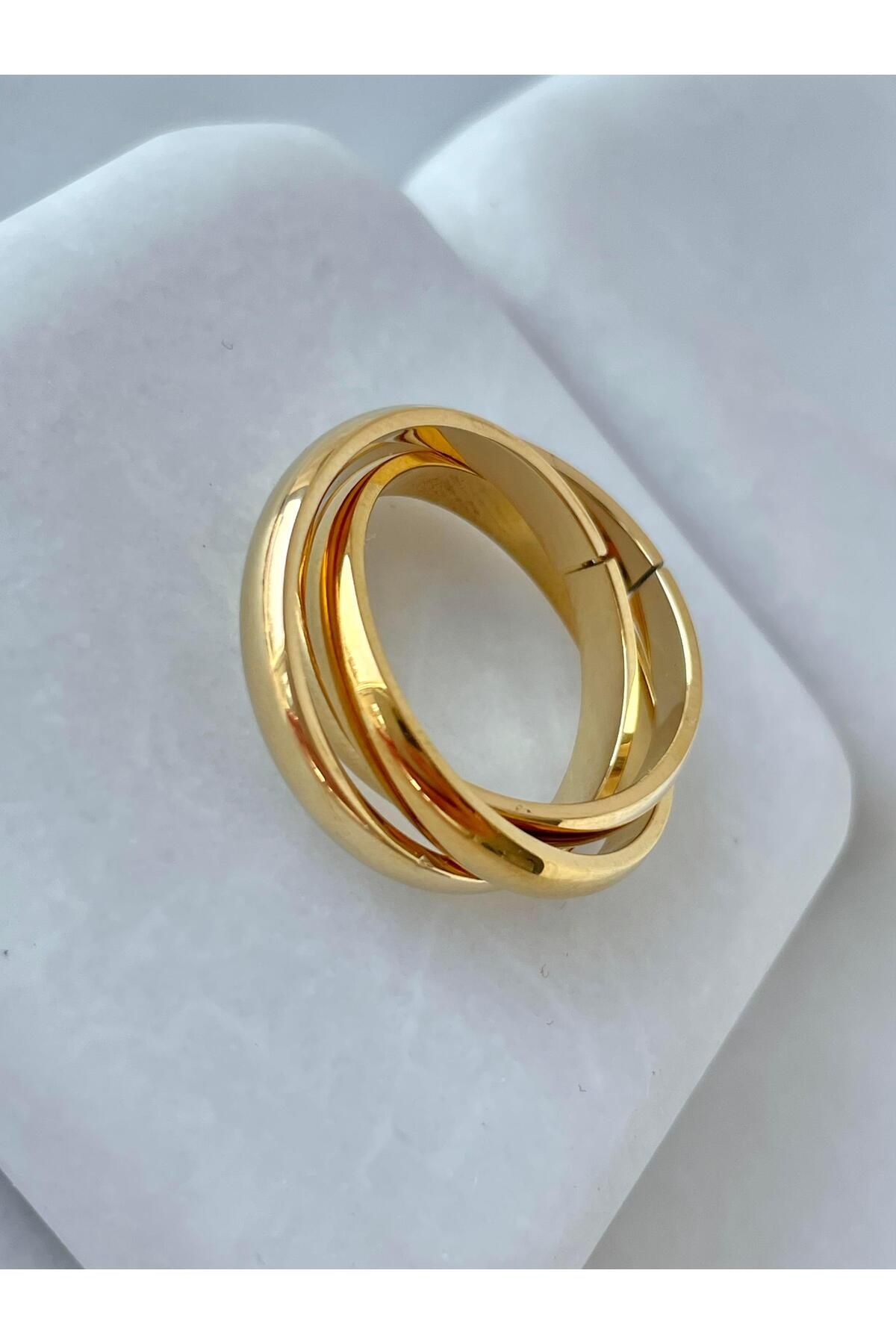 Seda Bijuteri Çelik Üçlü Çapraz Yüzük Gold