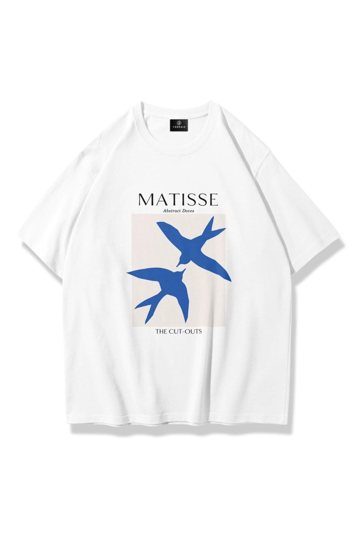 Trendiz Unisex Matisse Abstract Doves Tshirt Beyaz