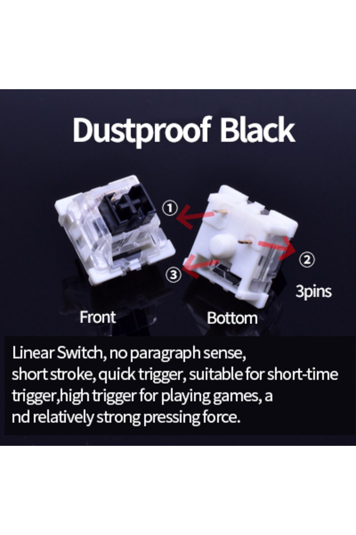 GGBEE-30pcs Dustproof Black Outemu Switch for Keyboard 3Pin Dustproof Linear Tactile Clicky Silent Switche 1
