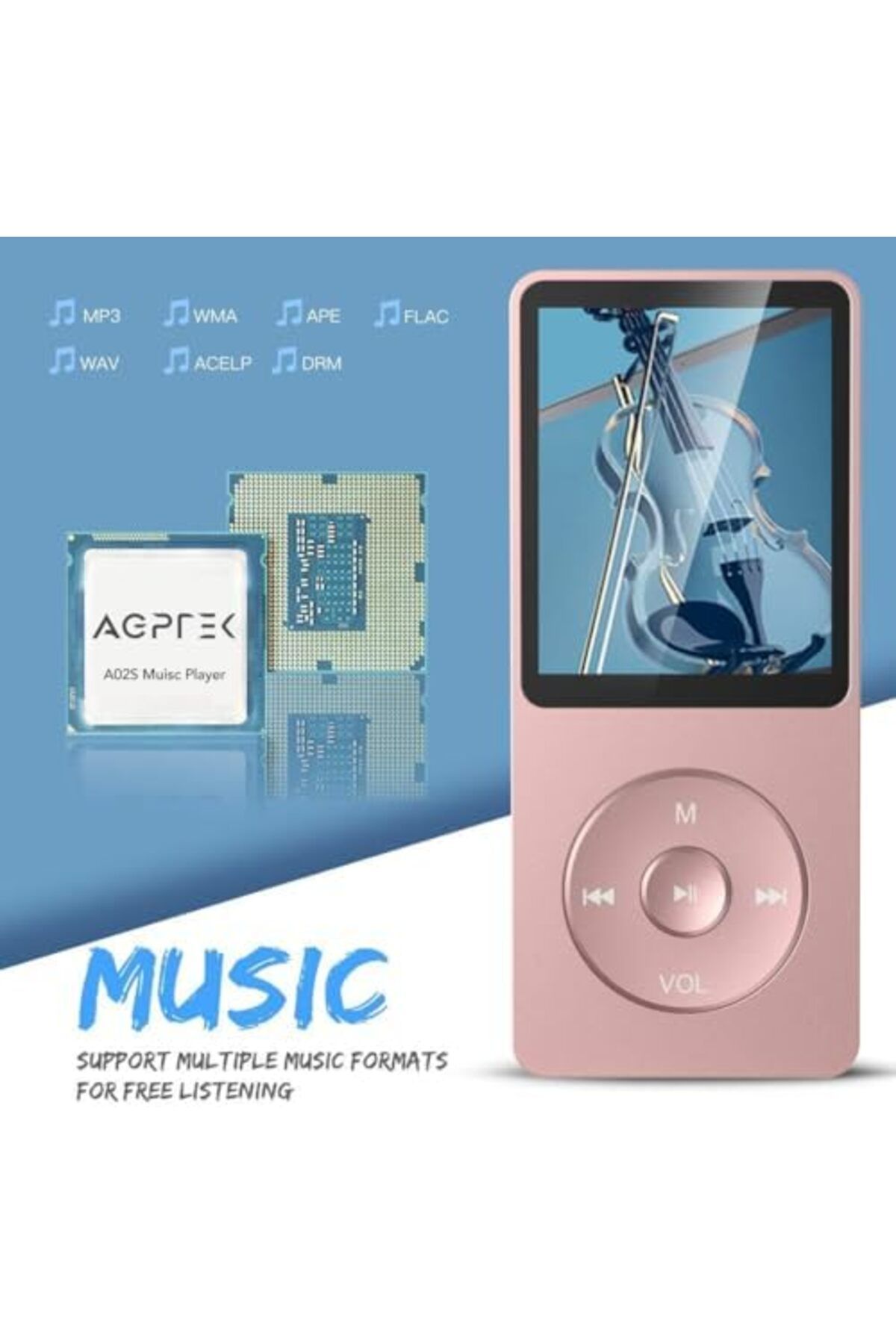 AGPTEK-A02 8GB MP3 Player, 70 Hours Playback Lossless Sound Music Player, Supports up to 128GB, Rose 3