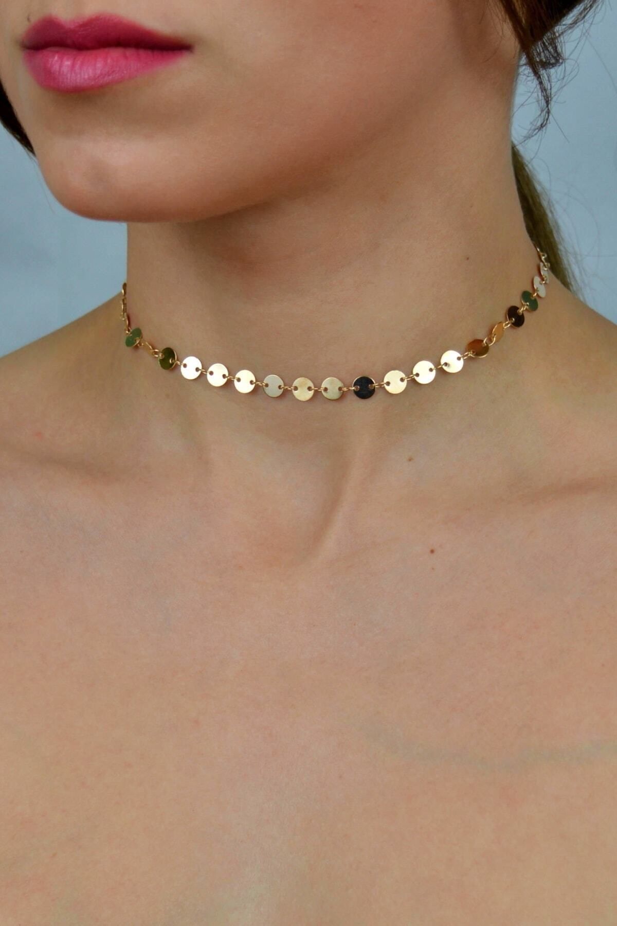 JEWELRY Kadın Gold Shine Minik Pullu Zincir Tasma Kolye