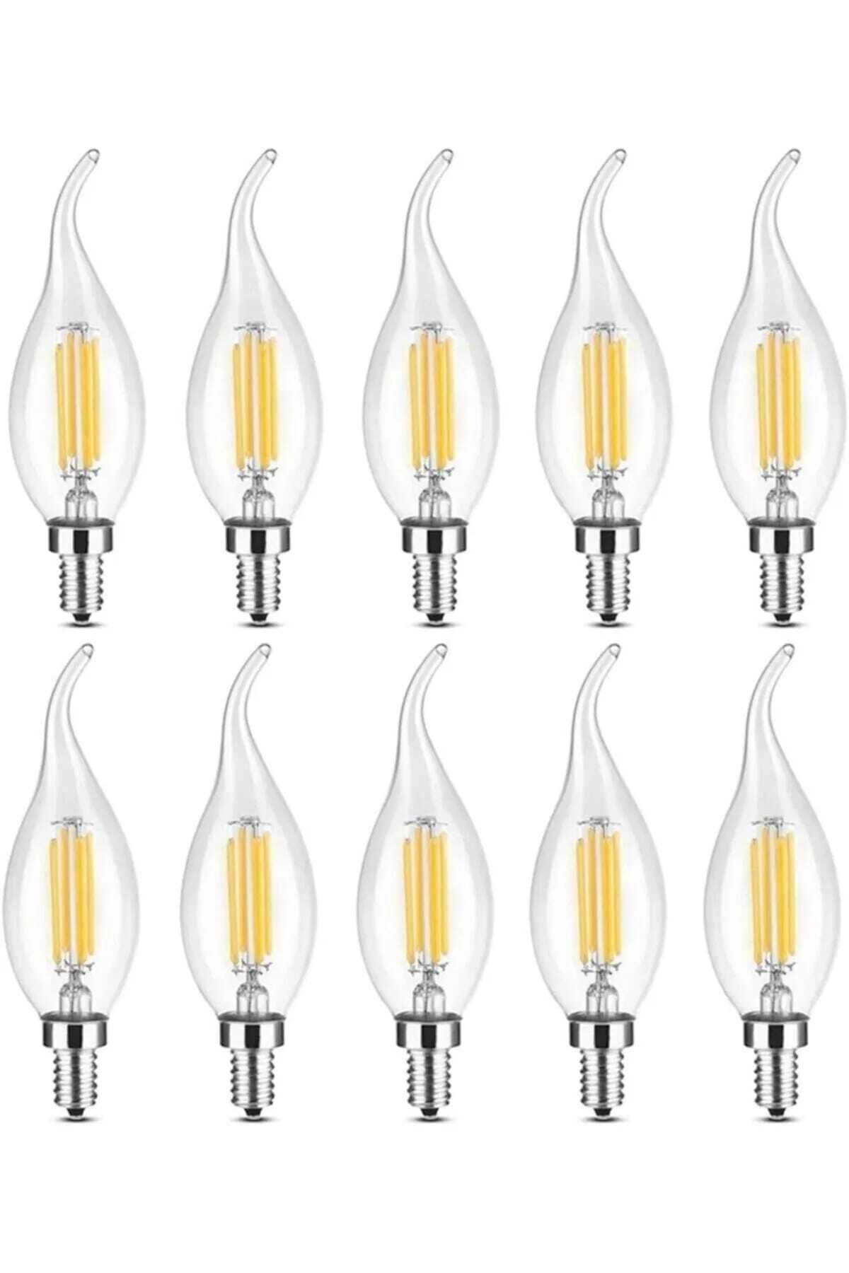 LAMBAM 4w Led Rustik Ampul E14 Duy Gün Işığı 3200k 10 Adet Kıvrık Filament Led Ampul