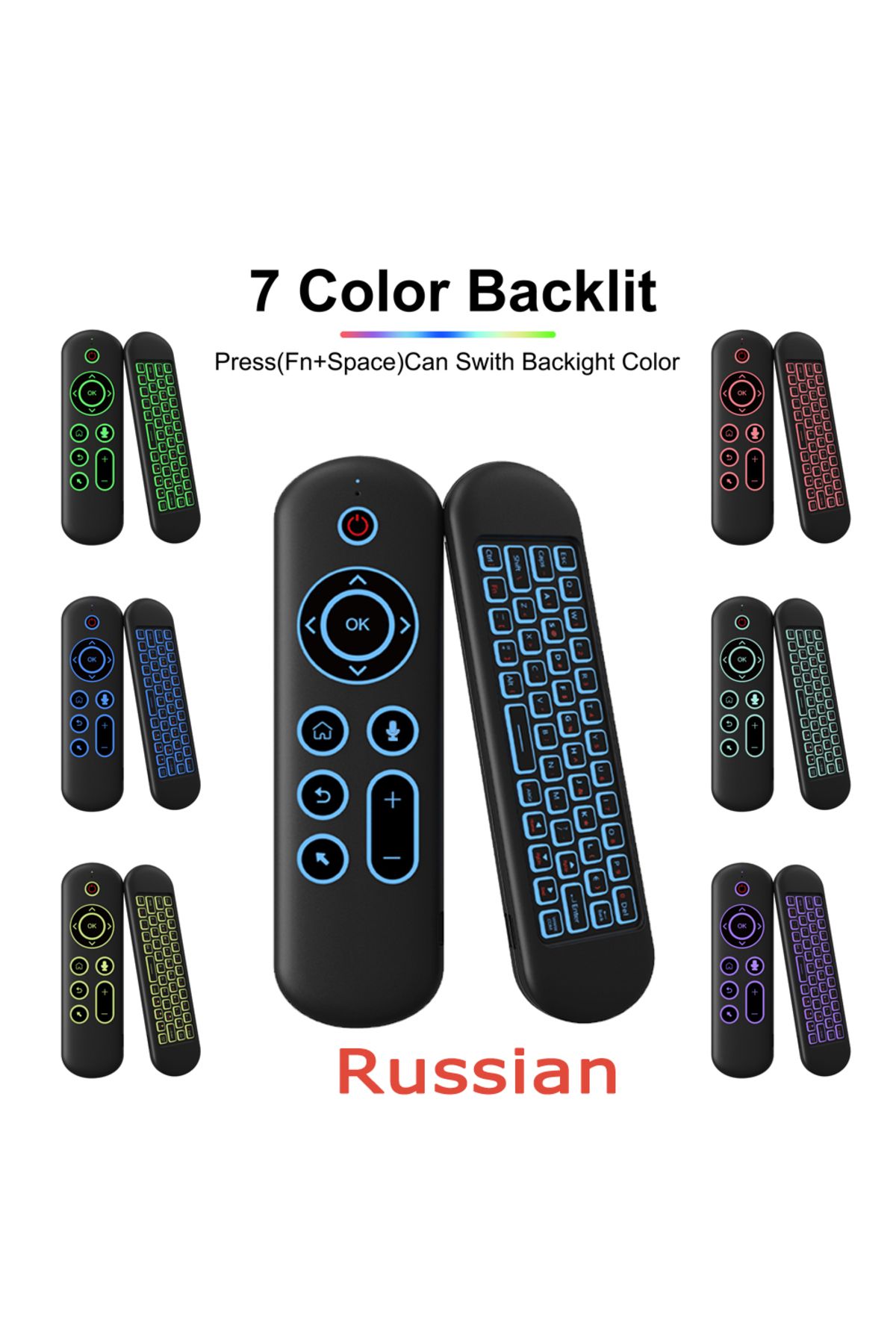 Choice-Russian-Backlit Remote Control Air Mouse Voice Gyroscope 7 Color Backlit Mini Keyboard Dual Mode 2.4 1