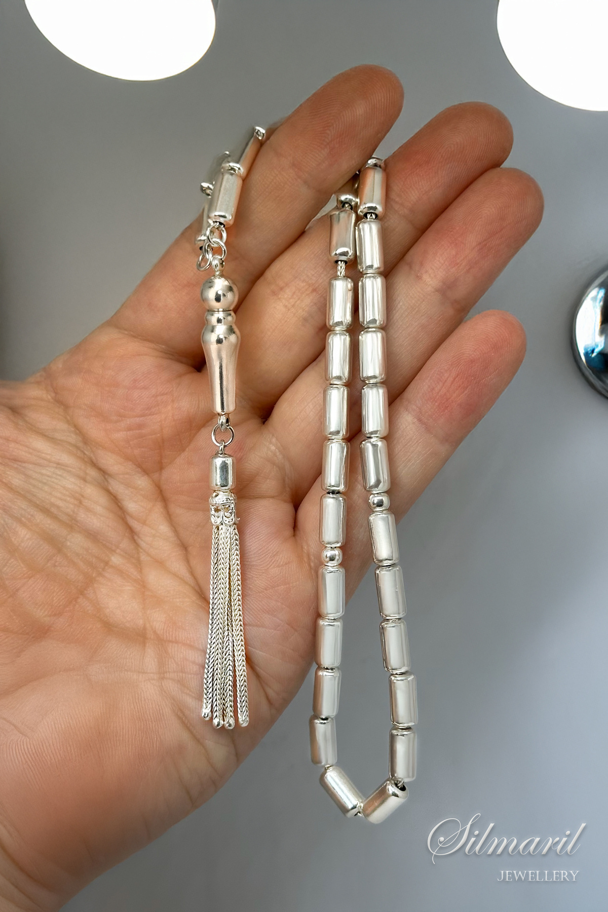 Erkekler İçin Lüks Seçim: 925 Ayar Özel Tasarım Tamamı Parlak Gümüş Tespih