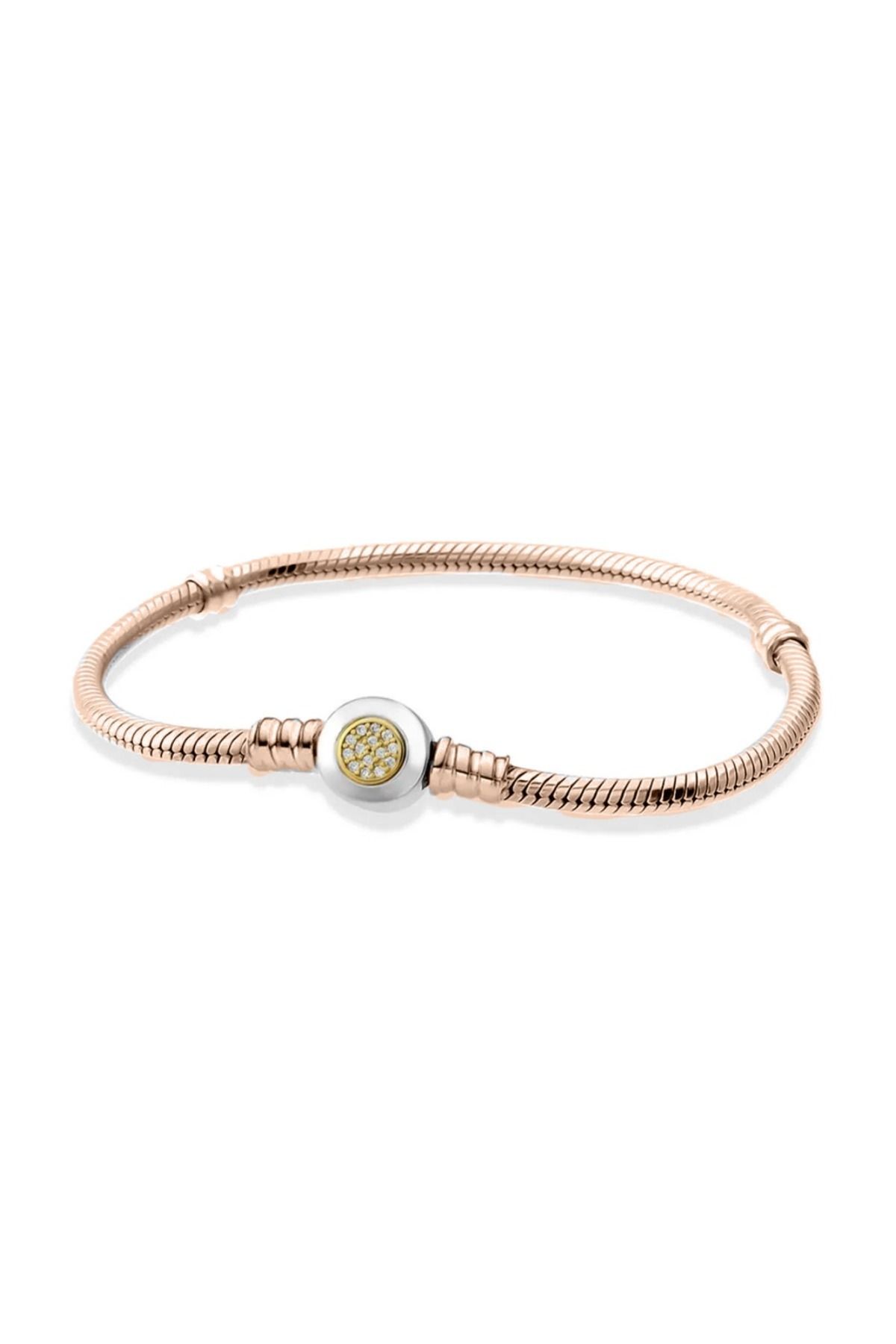 Fubena Altın Noktalı Rose Kaplama Gümüş Bileklik Charm Taşıyıcı