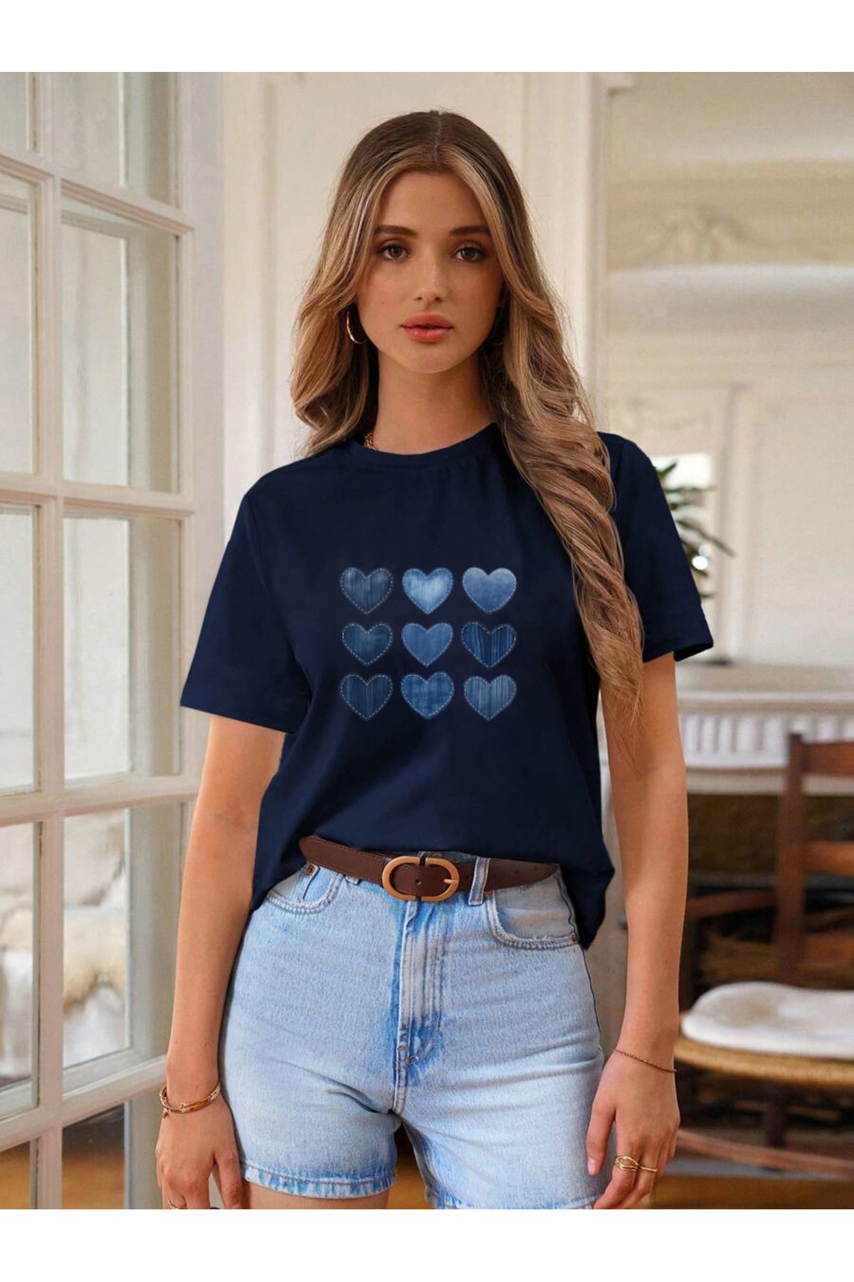 uyguntarz Unisex Jean Desenli Kalp Tasarım Basklı Tshirt
