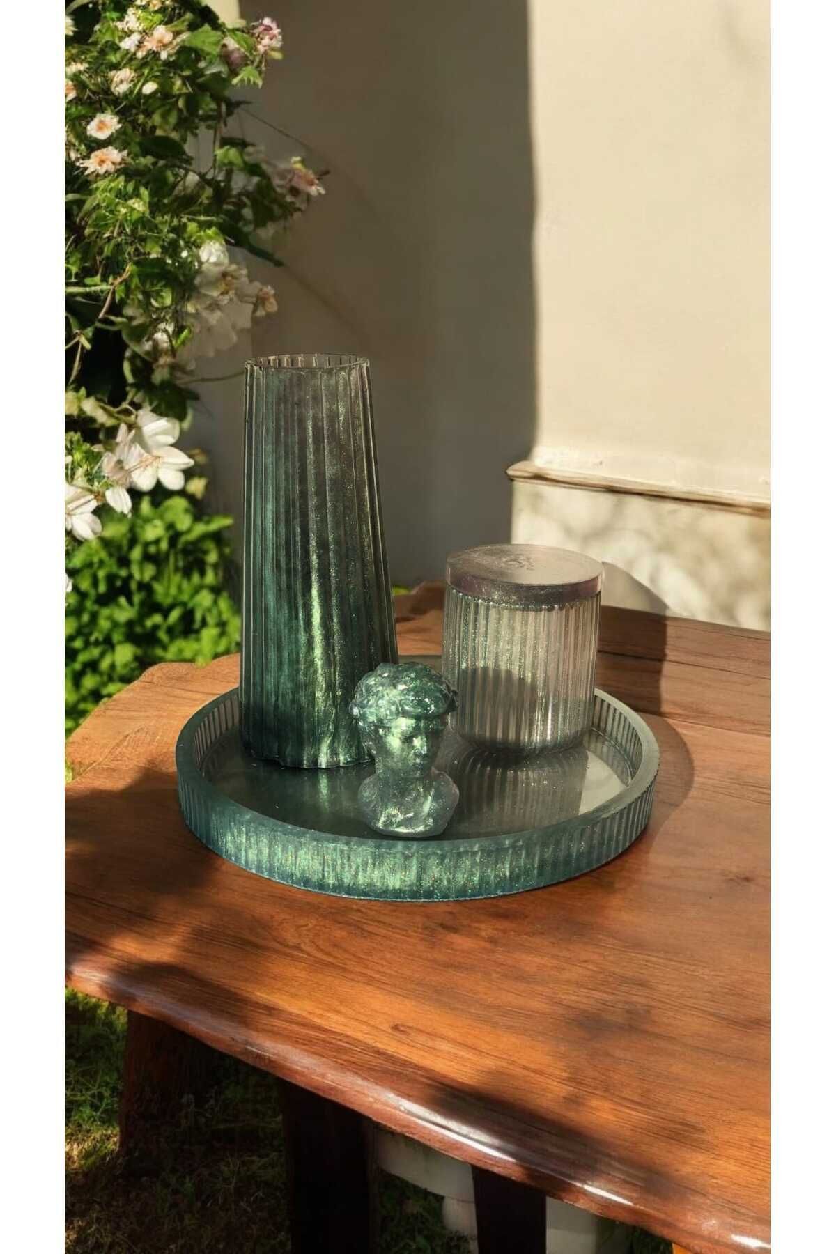 SerenityHaven Dekoratif tepsi seti / mumluk / kapaklı kap / biblo / dekoratif tepsi / dekor vazo