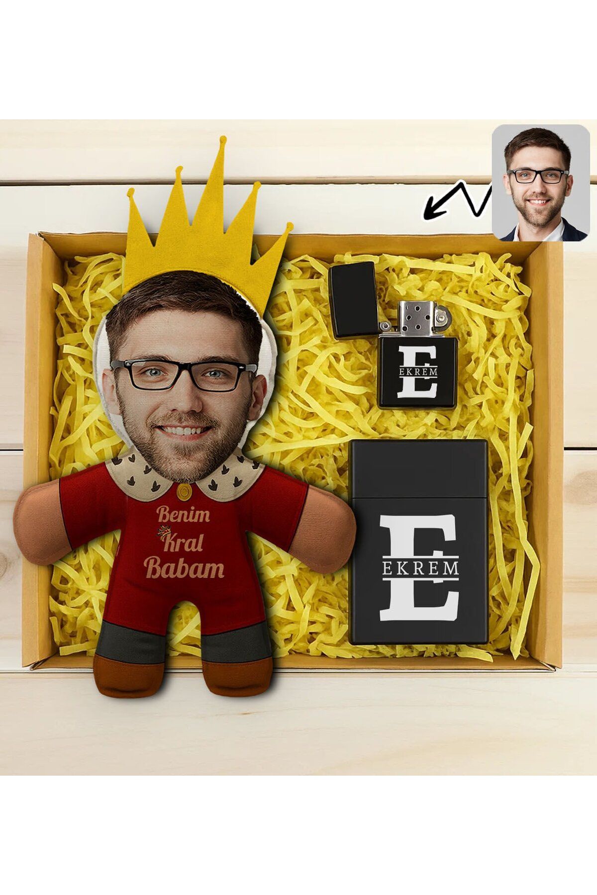 Bk Gift Kişiye Özel Fotoğraflı Kral Babam Tasarımlı Bebek Yastık-1 Hediye seti