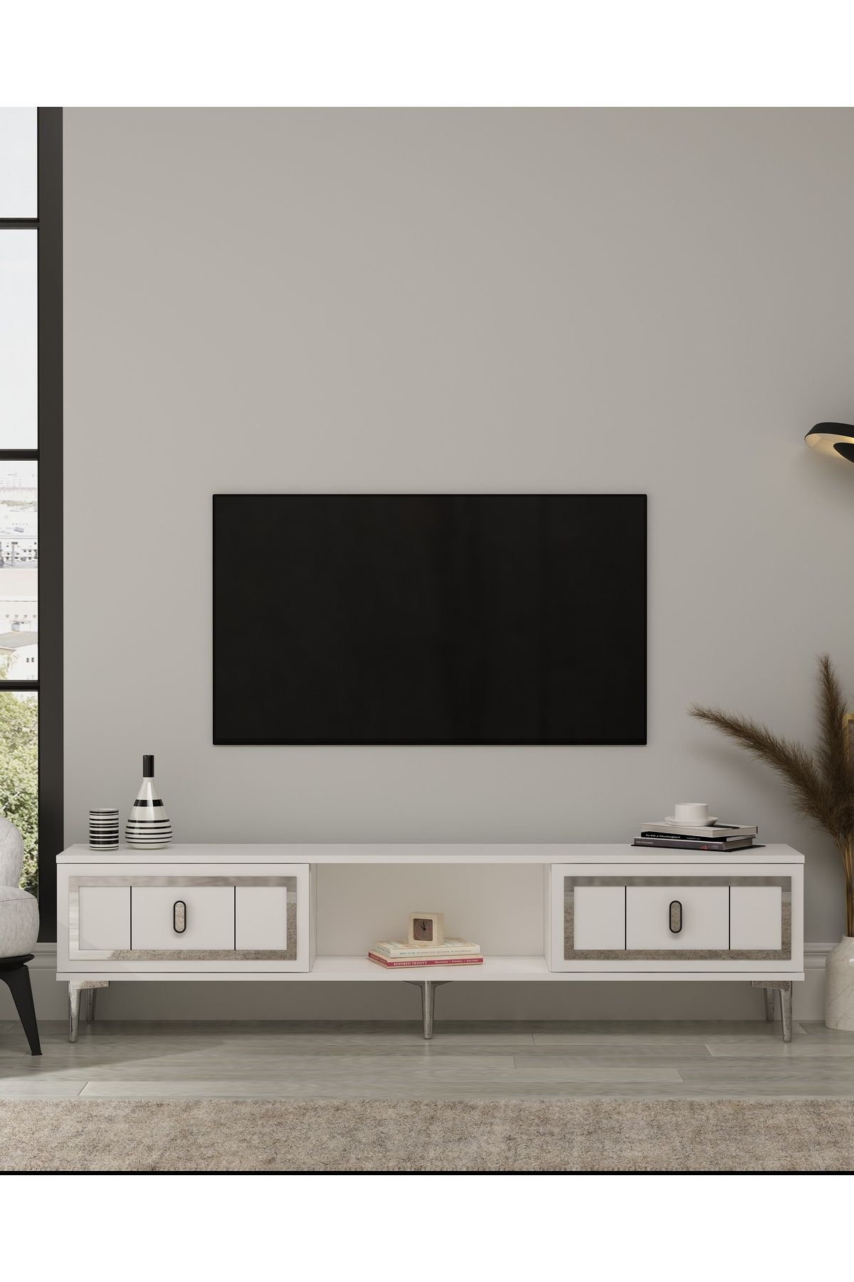 DemonteHome ORİONDH TV SEHPASI (ALT MODÜL) BEYAZ-GÜMÜŞ