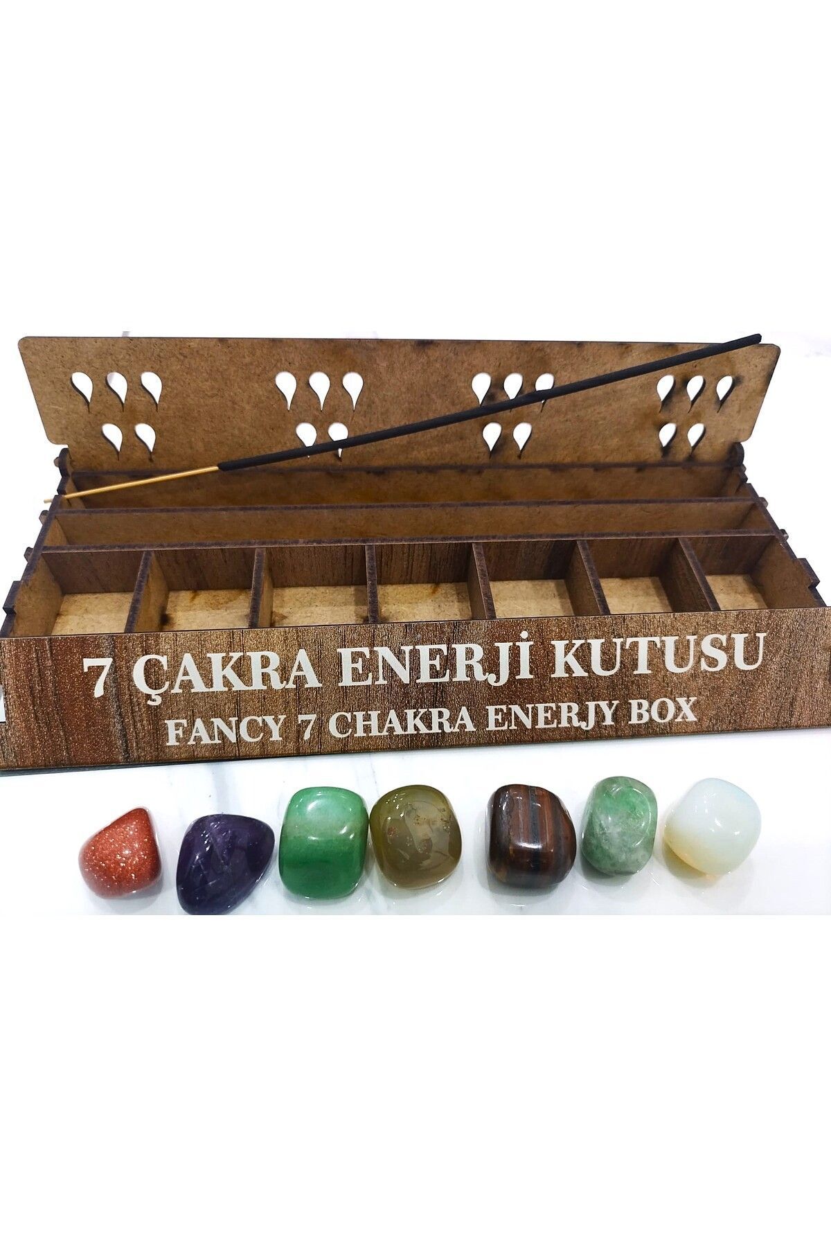 SerenityHaven 7 Çakra İçin Doğal Taş Tamburlanmış Tütsülü Özel Kutulu 7’li Set