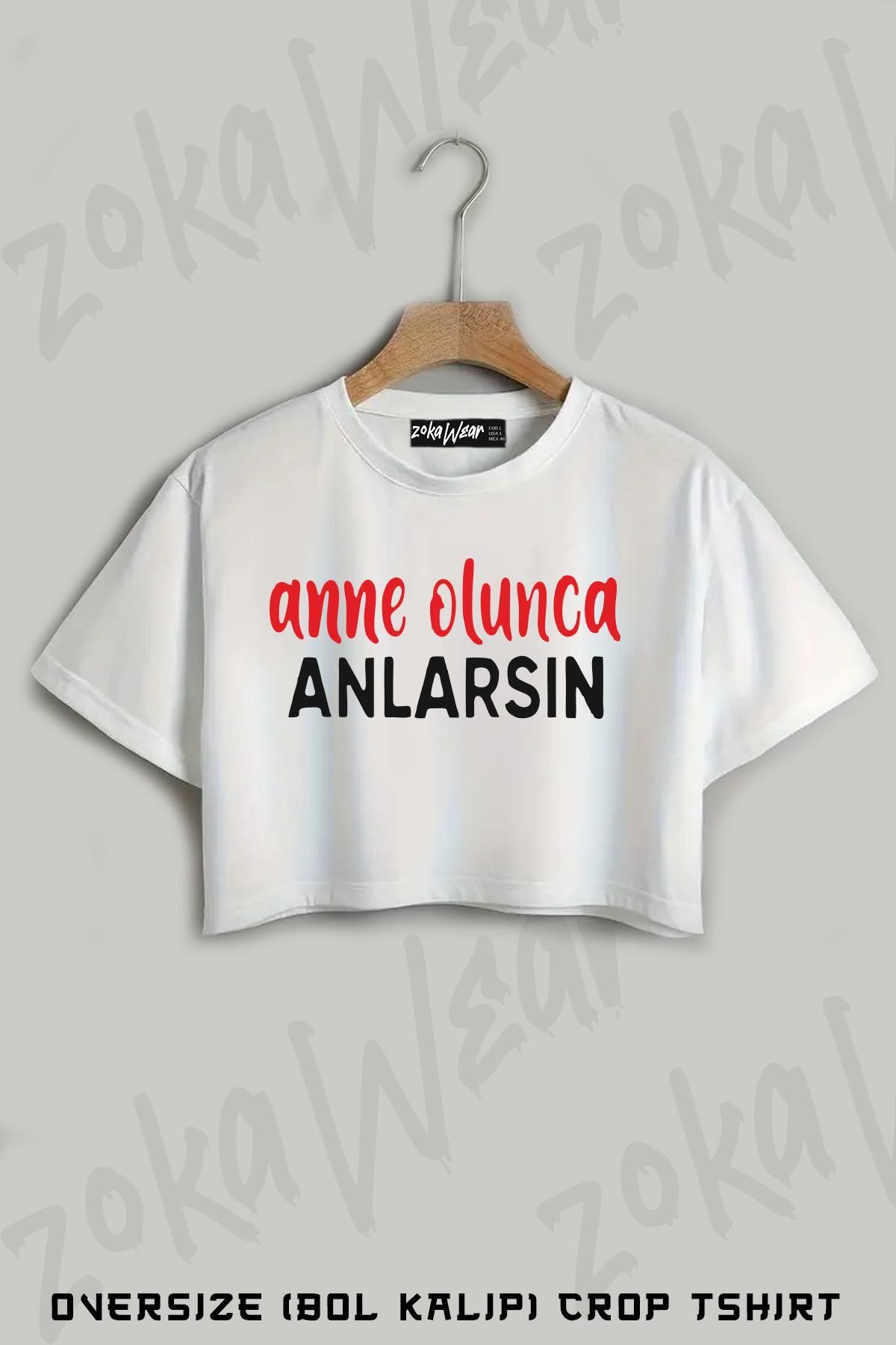 ZOKAWEAR Anne Olunca Anlarsın Baskılı Oversize Crop T-Shirt