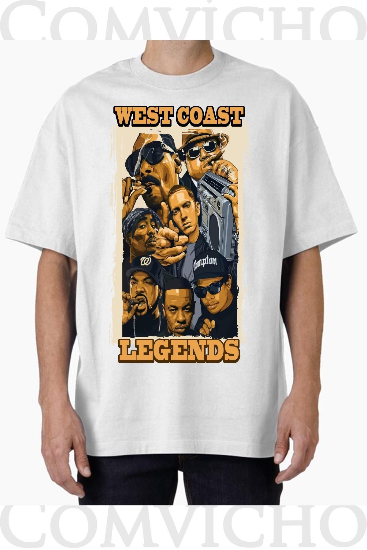 COMVİCHO Unisex west coast Tasarım Baskılı Oversize Tişört
