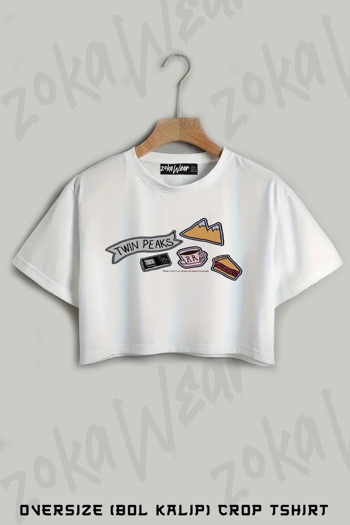 ZOKAWEAR Twin Peaks Double R Diner Baskılı Oversize Crop T-Shirt