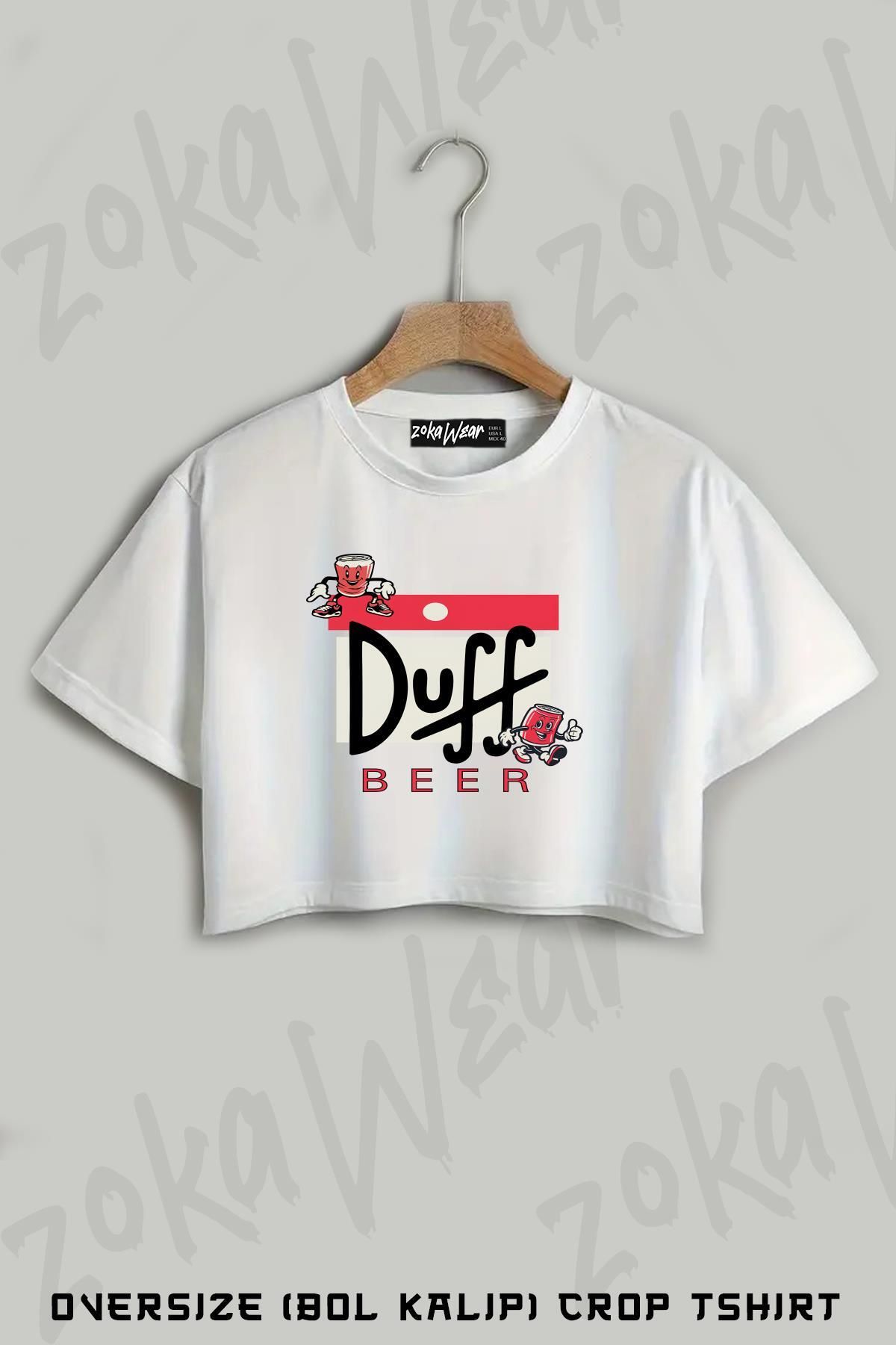 ZOKAWEAR duff beer Baskılı Oversize Crop T-Shirt