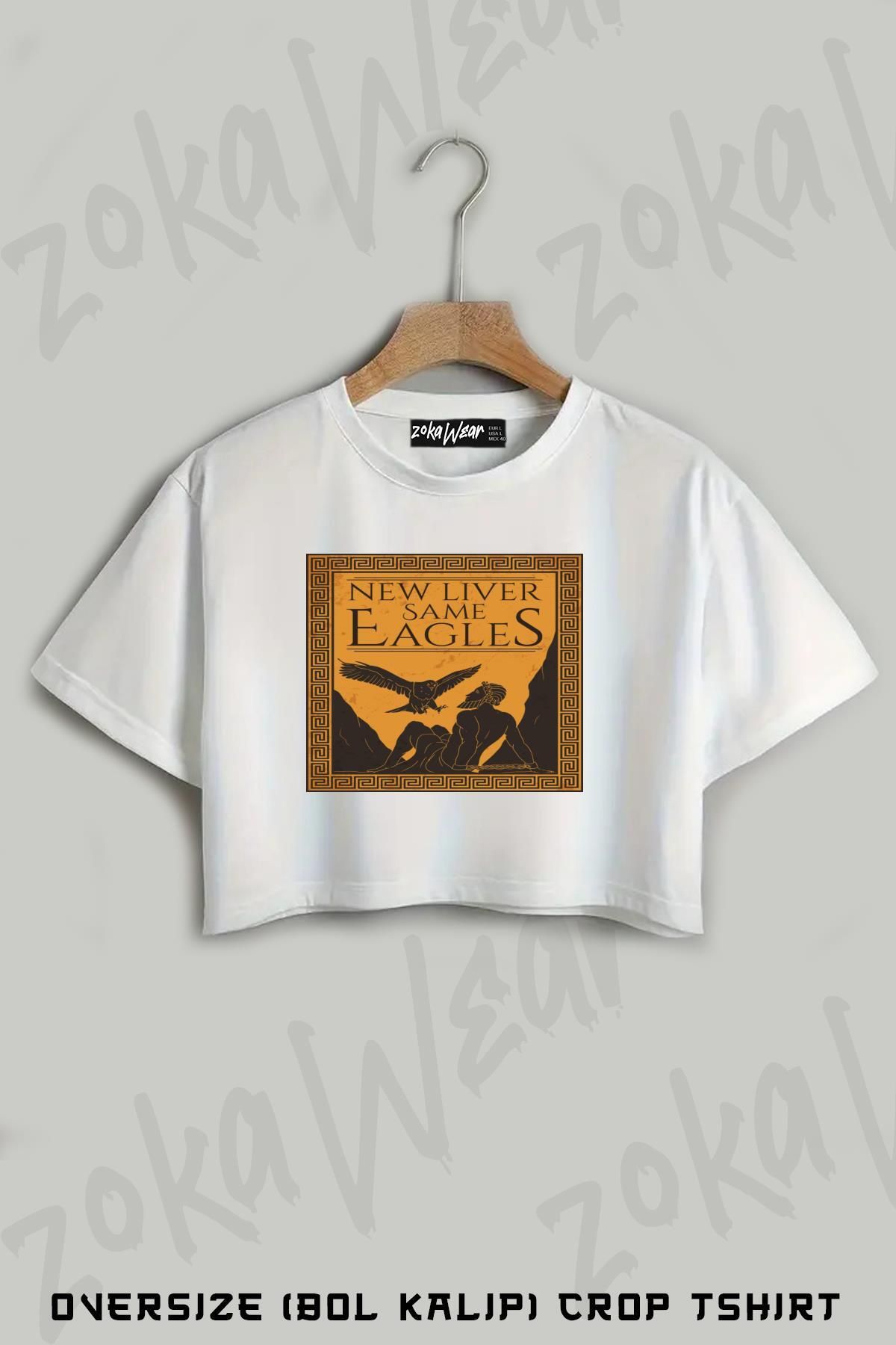 ZOKAWEAR Mısır Kartal Antik Baskılı Oversize Crop T-Shirt
